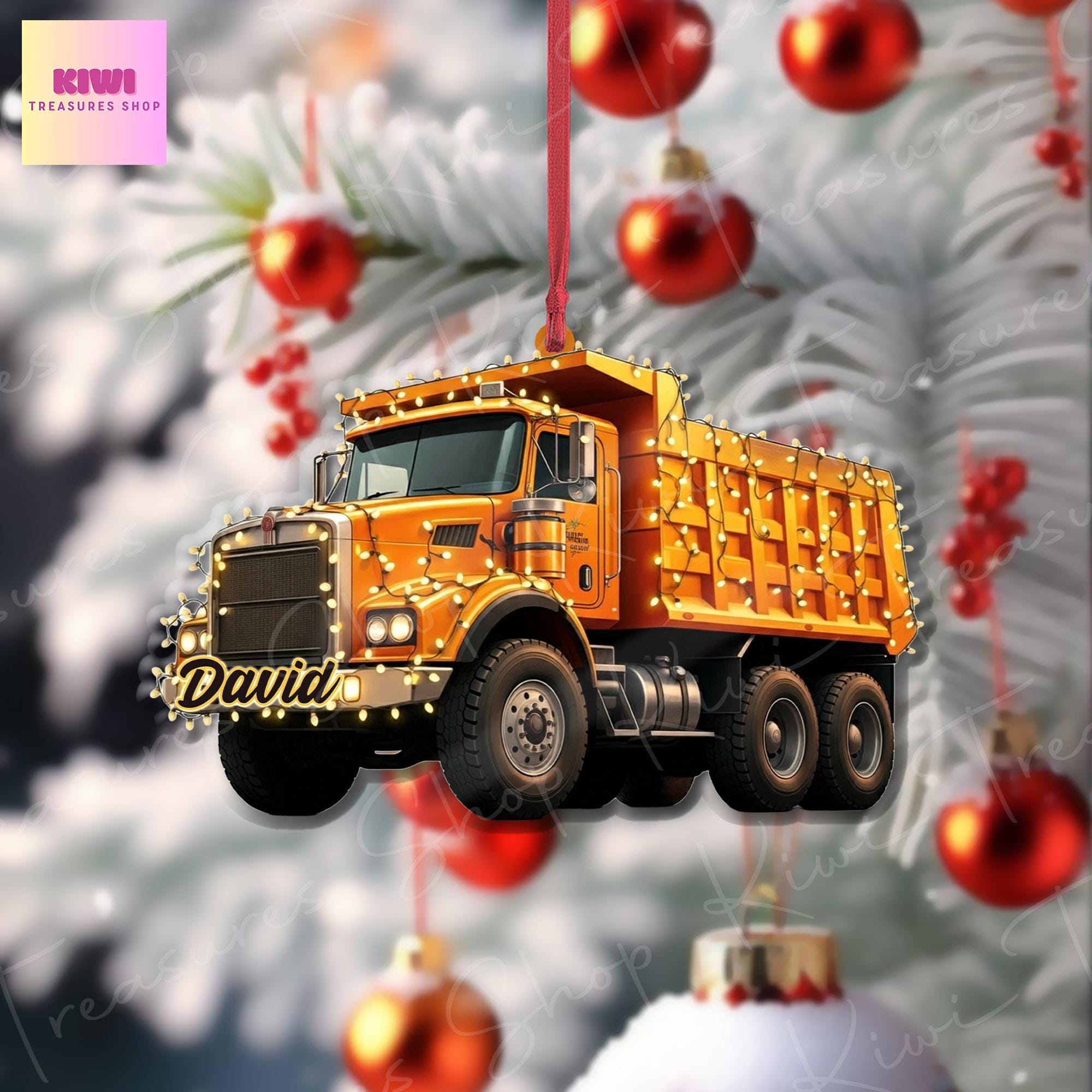 Personalized Dump Truck Christmas Acrylic Ornament, 2D Flat ornament, Xmas Tree Decoration, Custom Name Gift For Him, Dad, Truck Driver