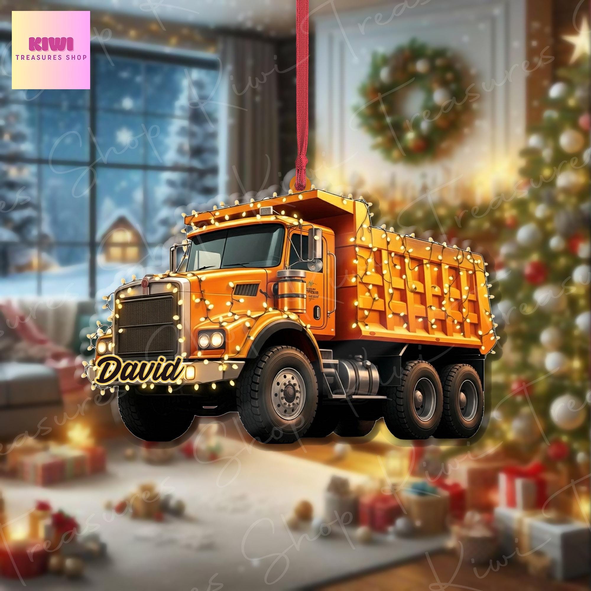 Personalized Dump Truck Christmas Acrylic Ornament, 2D Flat ornament, Xmas Tree Decoration, Custom Name Gift For Him, Dad, Truck Driver