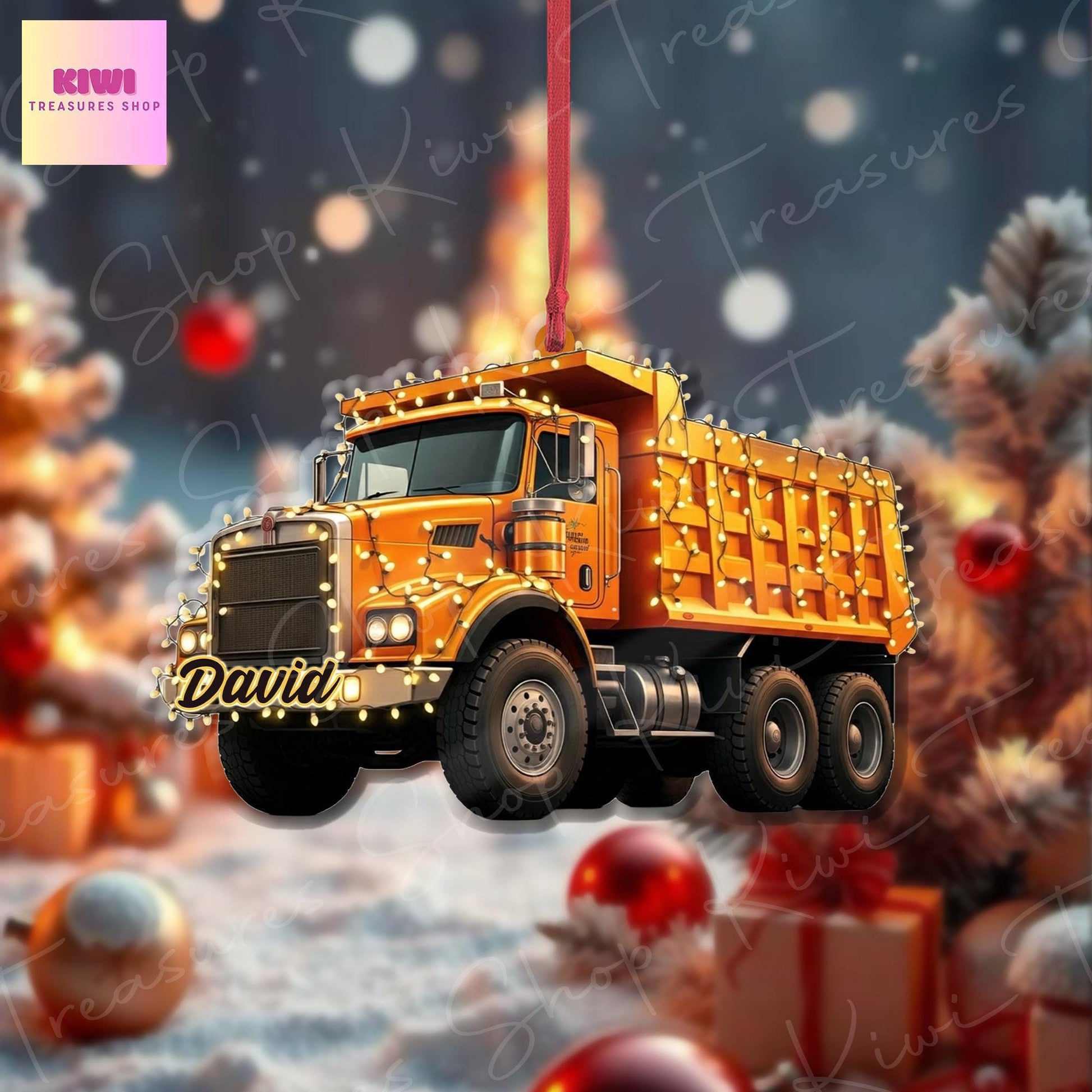 Personalized Dump Truck Christmas Acrylic Ornament, 2D Flat ornament, Xmas Tree Decoration, Custom Name Gift For Him, Dad, Truck Driver