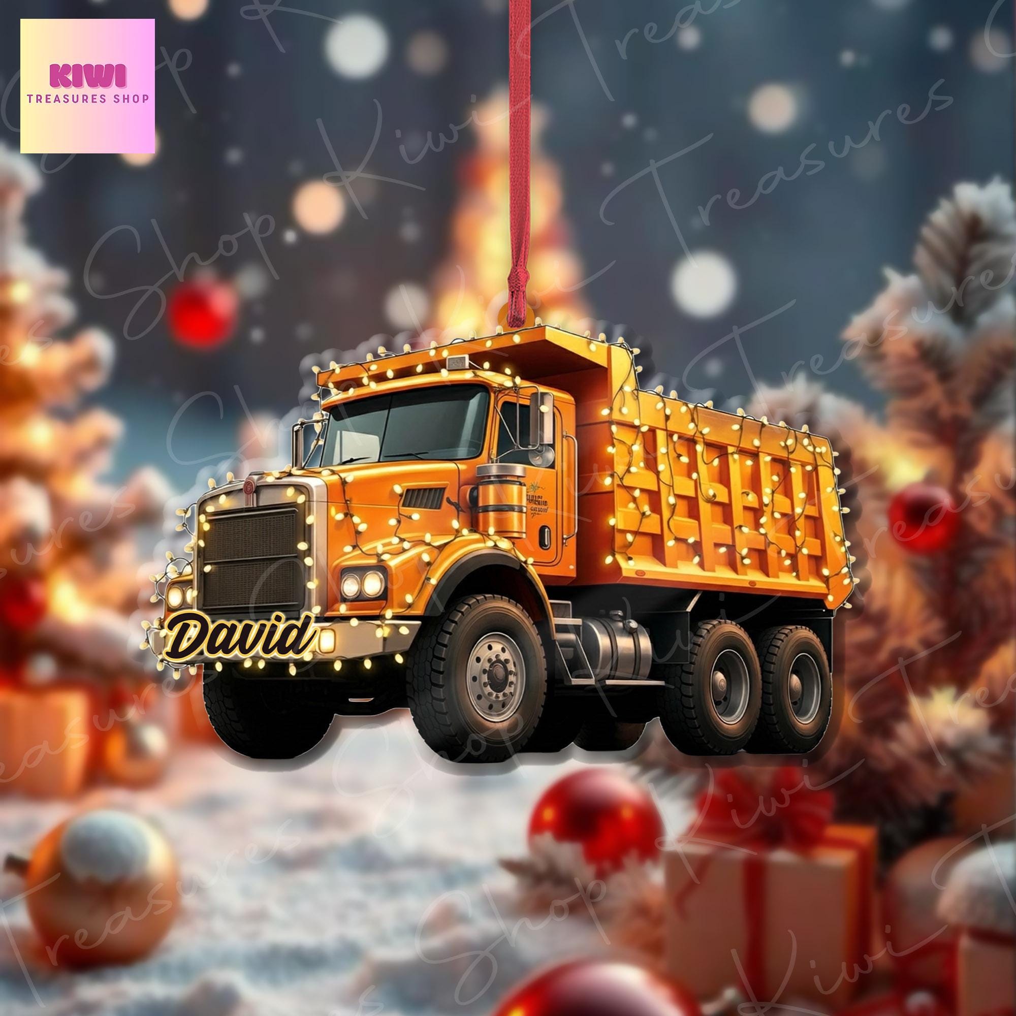 Personalized Dump Truck Christmas Acrylic Ornament, 2D Flat ornament, Xmas Tree Decoration, Custom Name Gift For Him, Dad, Truck Driver