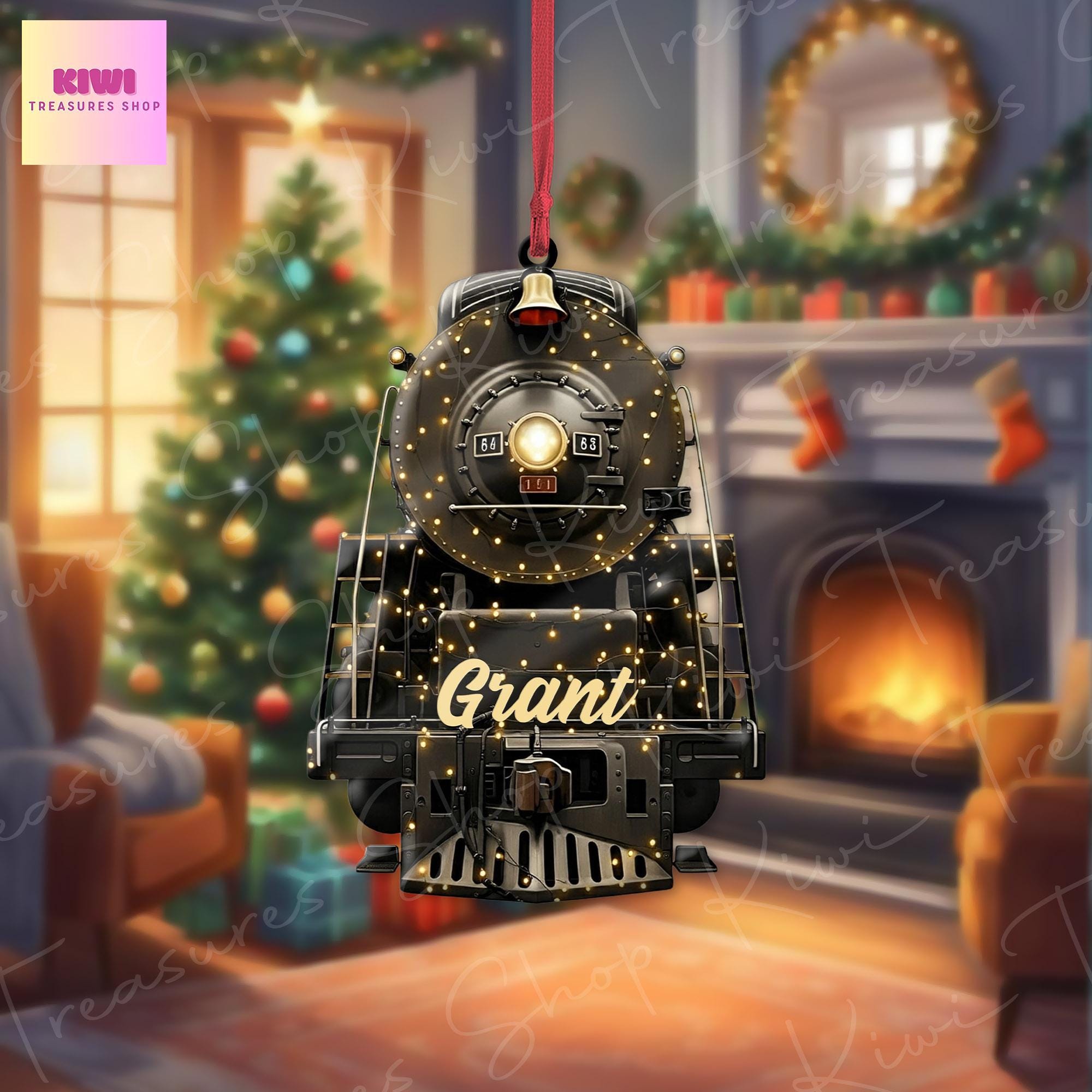 Personalized Locomotive Christmas 2D FLAT Ornament, Xmas Tree Decoration, Custom Name Gift For Him, Dad, Train Lover, Railroader Gift