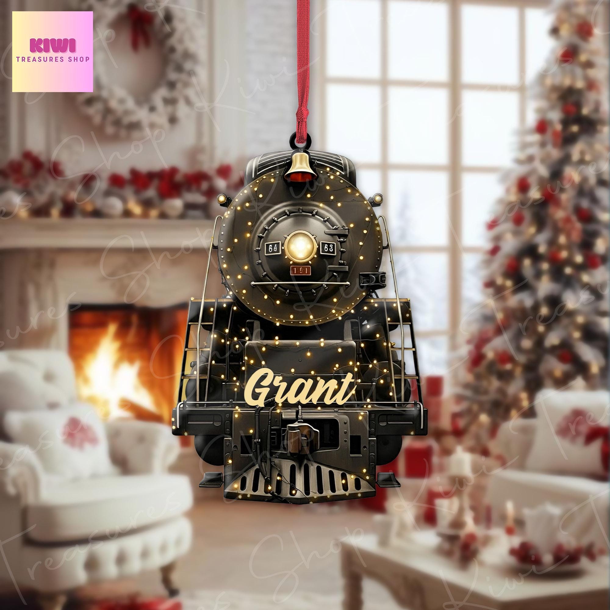 Personalized Locomotive Christmas 2D FLAT Ornament, Xmas Tree Decoration, Custom Name Gift For Him, Dad, Train Lover, Railroader Gift