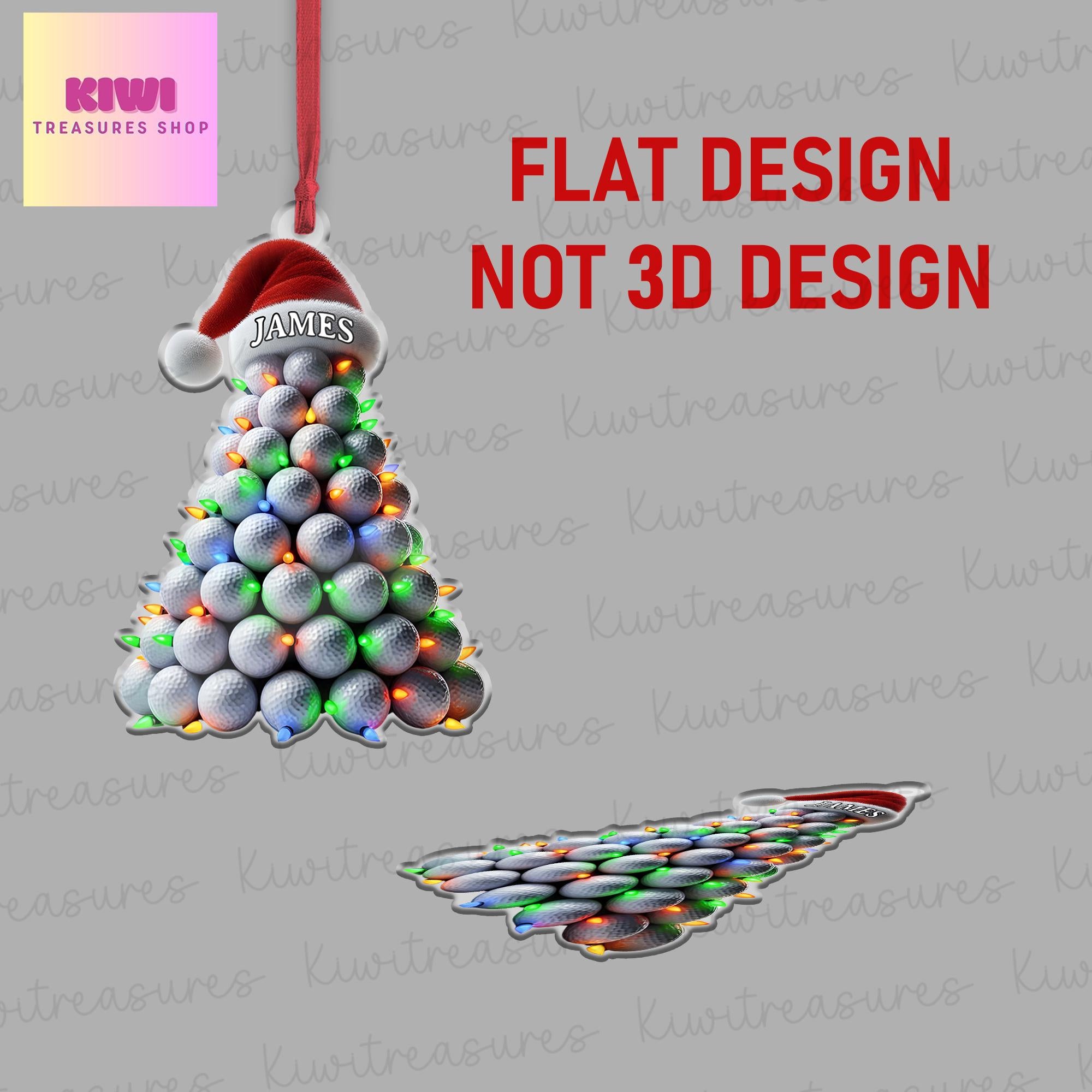 Personalized Golf tree Xmas Ornament, 2d Flat golf ornament, Christmas decor, golfer idea gift, funny golf tree, christmas tree hanging