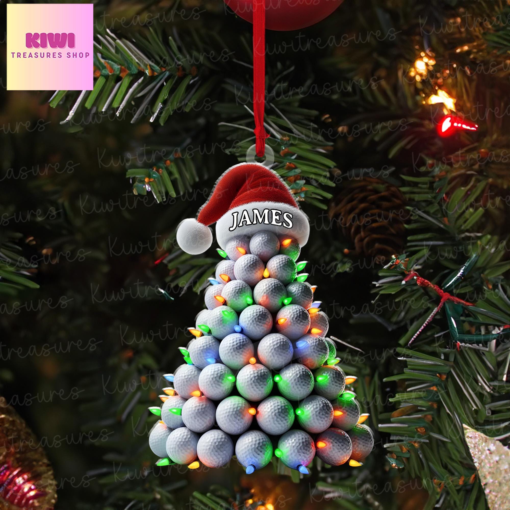 Personalized Golf tree Xmas Ornament, 2d Flat golf ornament, Christmas decor, golfer idea gift, funny golf tree, christmas tree hanging