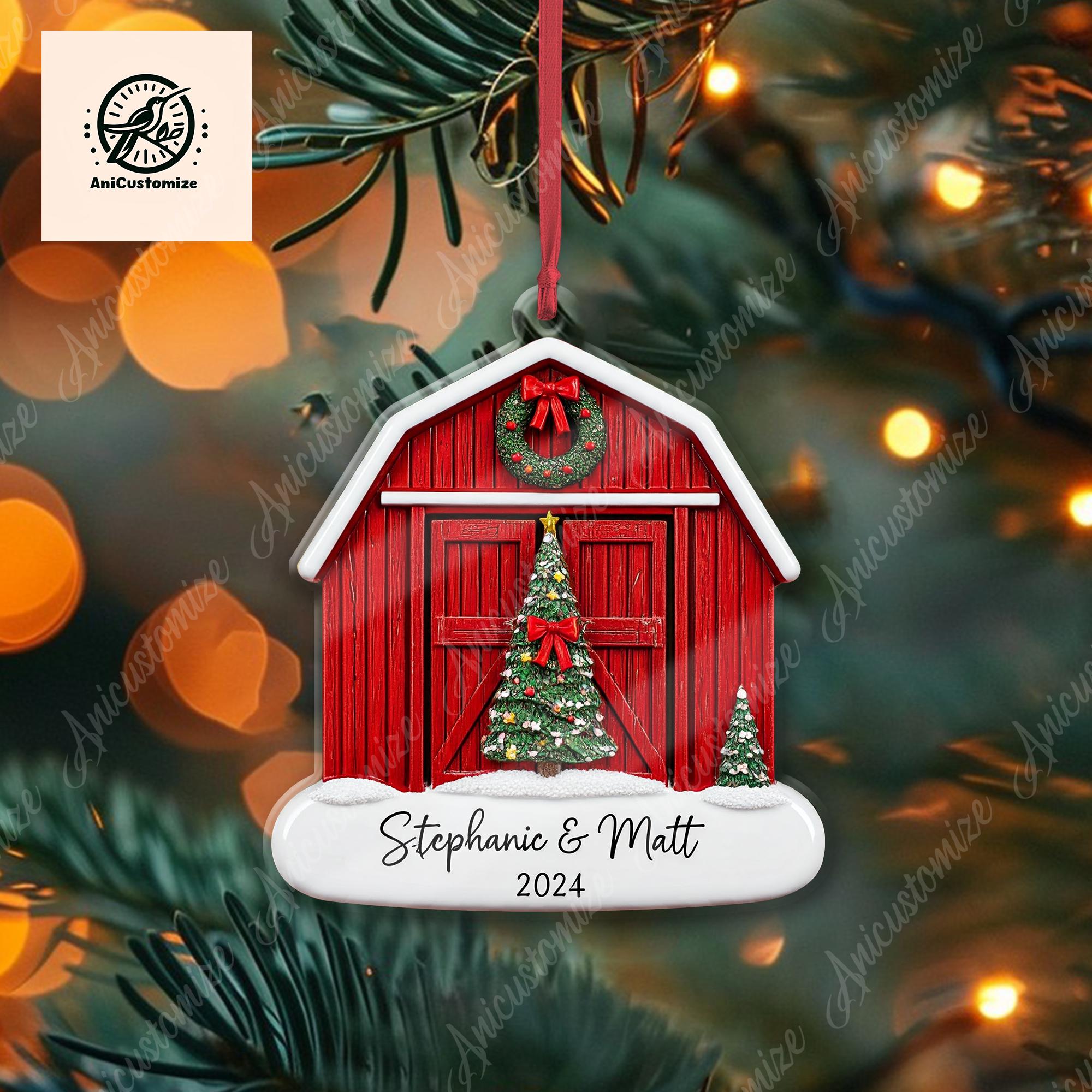Custom Farm Christmas Acrylic Ornaments 2024, Red Barn Ornaments, Farmhouse Decor, Gift for Farmer Family Friend, Farmhouse Gift, Barn Decor