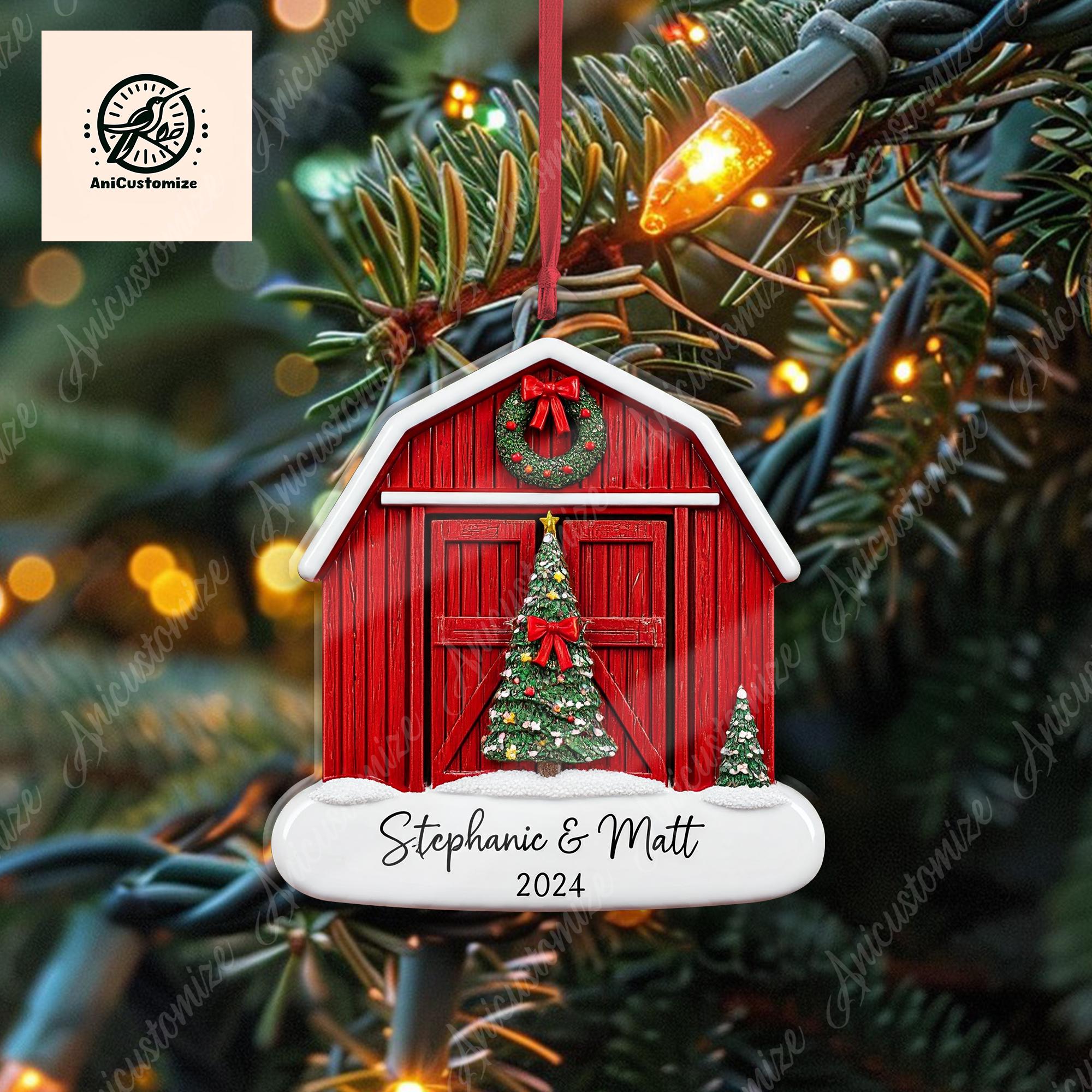 Custom Farm Christmas Acrylic Ornaments 2024, Red Barn Ornaments, Farmhouse Decor, Gift for Farmer Family Friend, Farmhouse Gift, Barn Decor