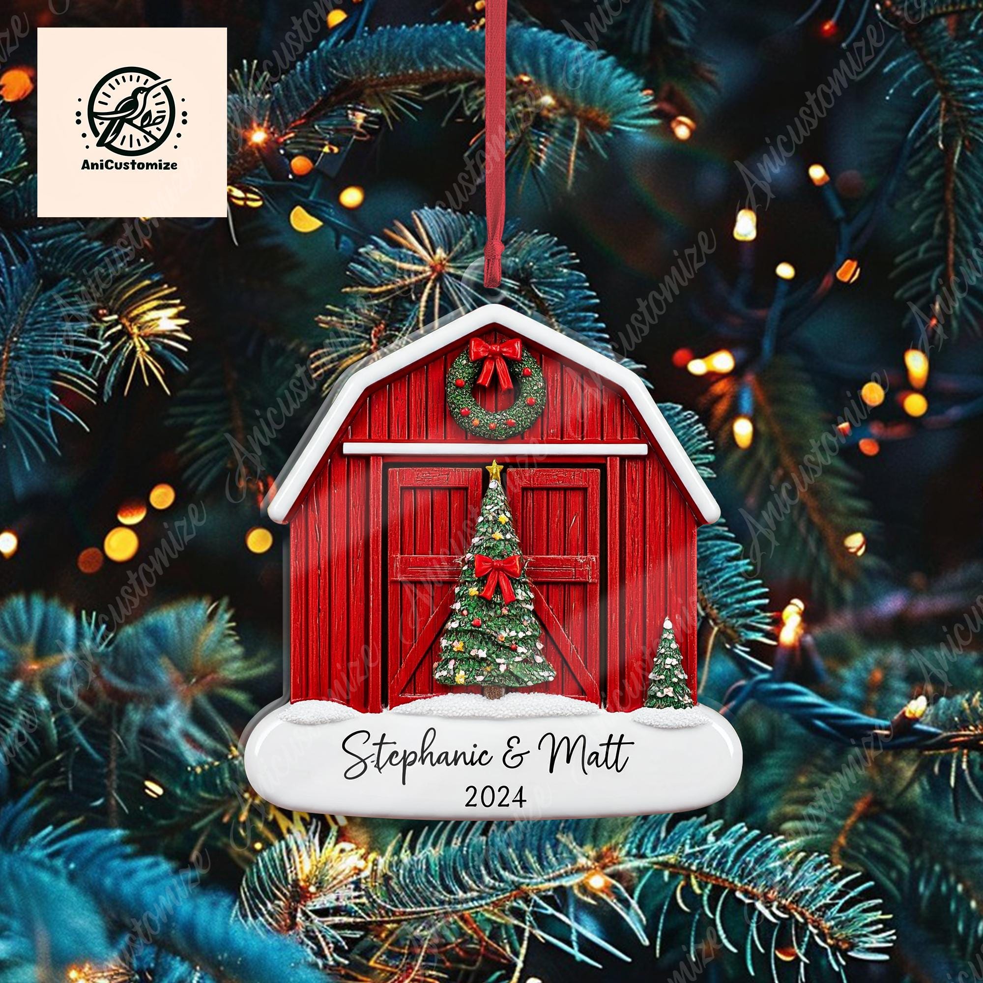 Custom Farm Christmas Acrylic Ornaments 2024, Red Barn Ornaments, Farmhouse Decor, Gift for Farmer Family Friend, Farmhouse Gift, Barn Decor