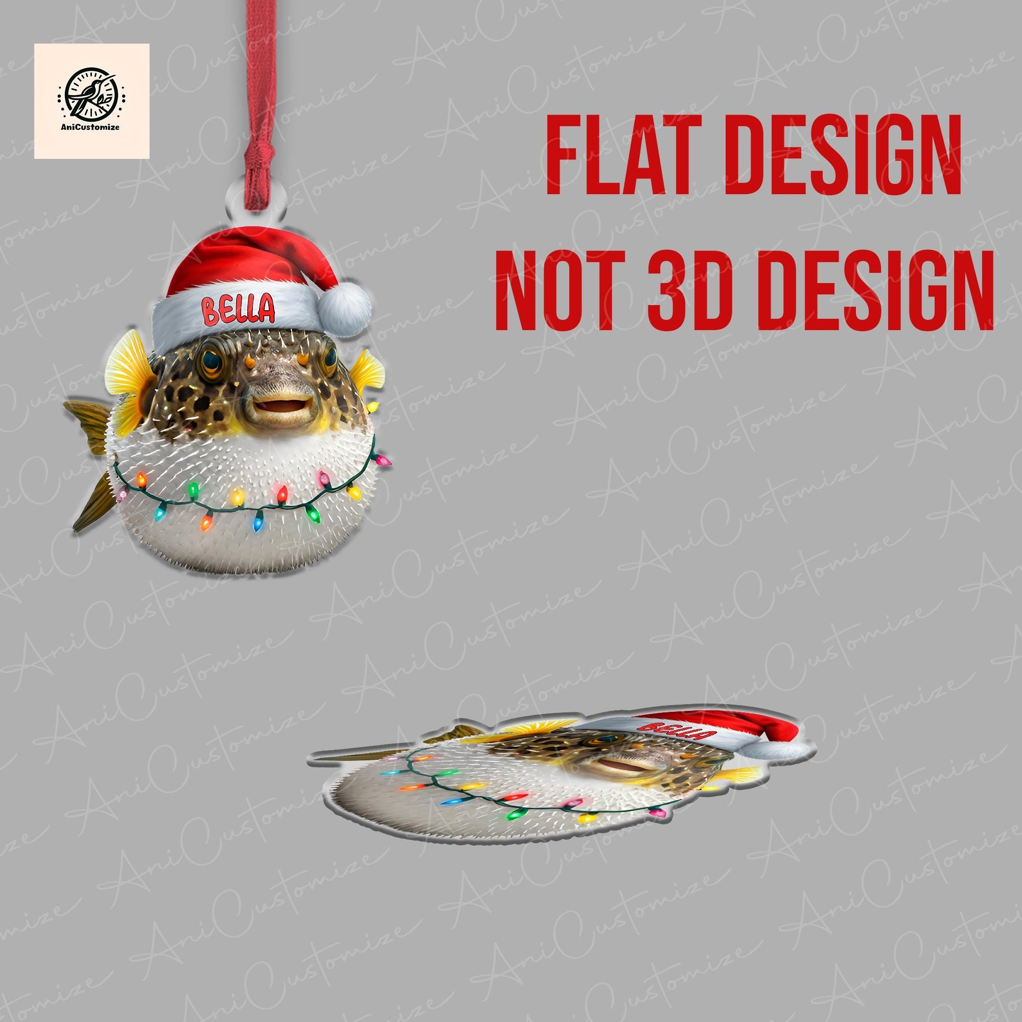 Funny Puffer Fish 2D FLAT Ornament, Puffer Fish Ornament, Fish Lover Decor, Christmas Tree Decoration, Holiday Fish Decor, Christmas Gift