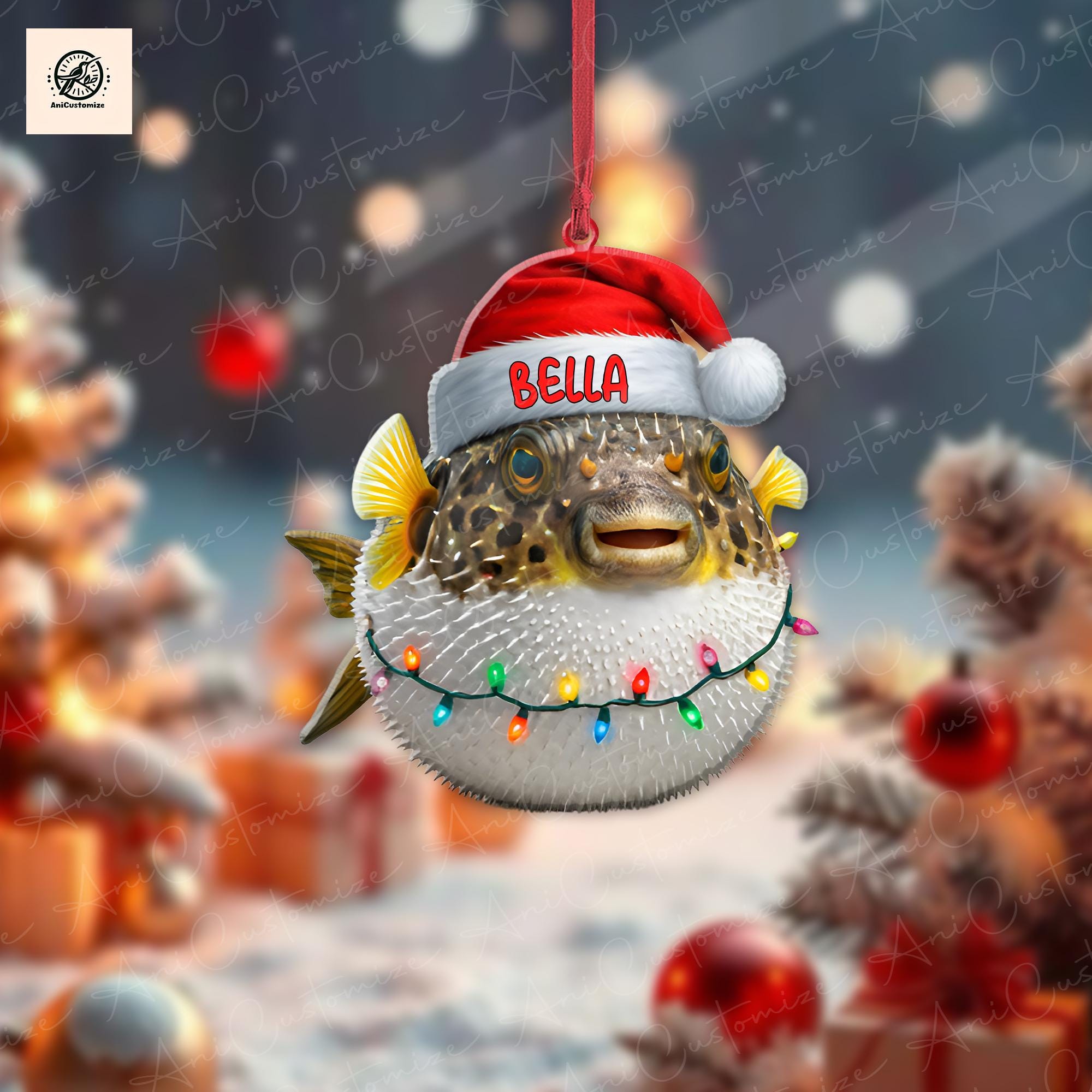 Funny Puffer Fish 2D FLAT Ornament, Puffer Fish Ornament, Fish Lover Decor, Christmas Tree Decoration, Holiday Fish Decor, Christmas Gift