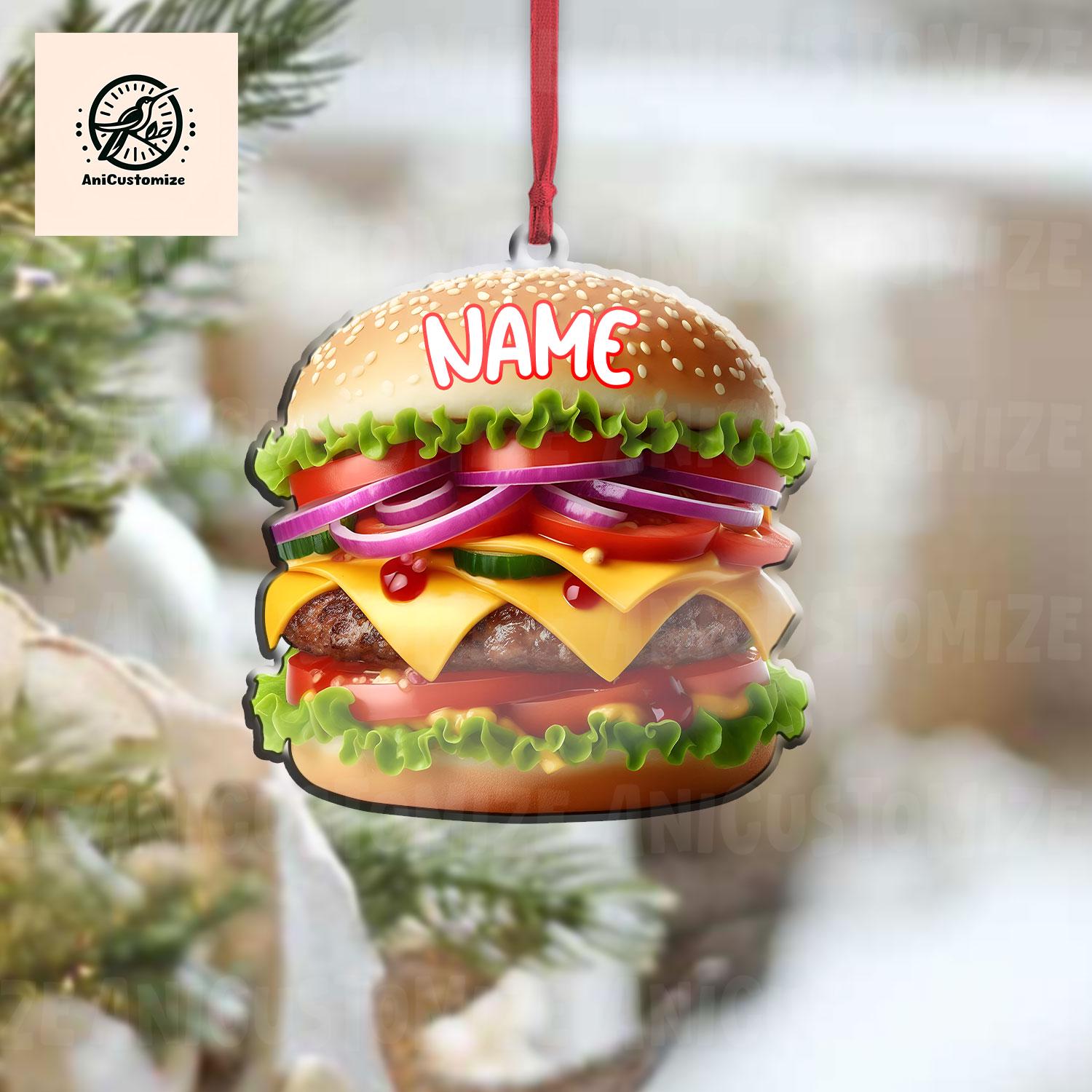 Personalized Cheeseburger 2D FLAT Ornament, Cheeseburger Lover Decor, Hamburger Ornament, Foodie Xmas, Funny Food Gifts,Gift For Food Junkie