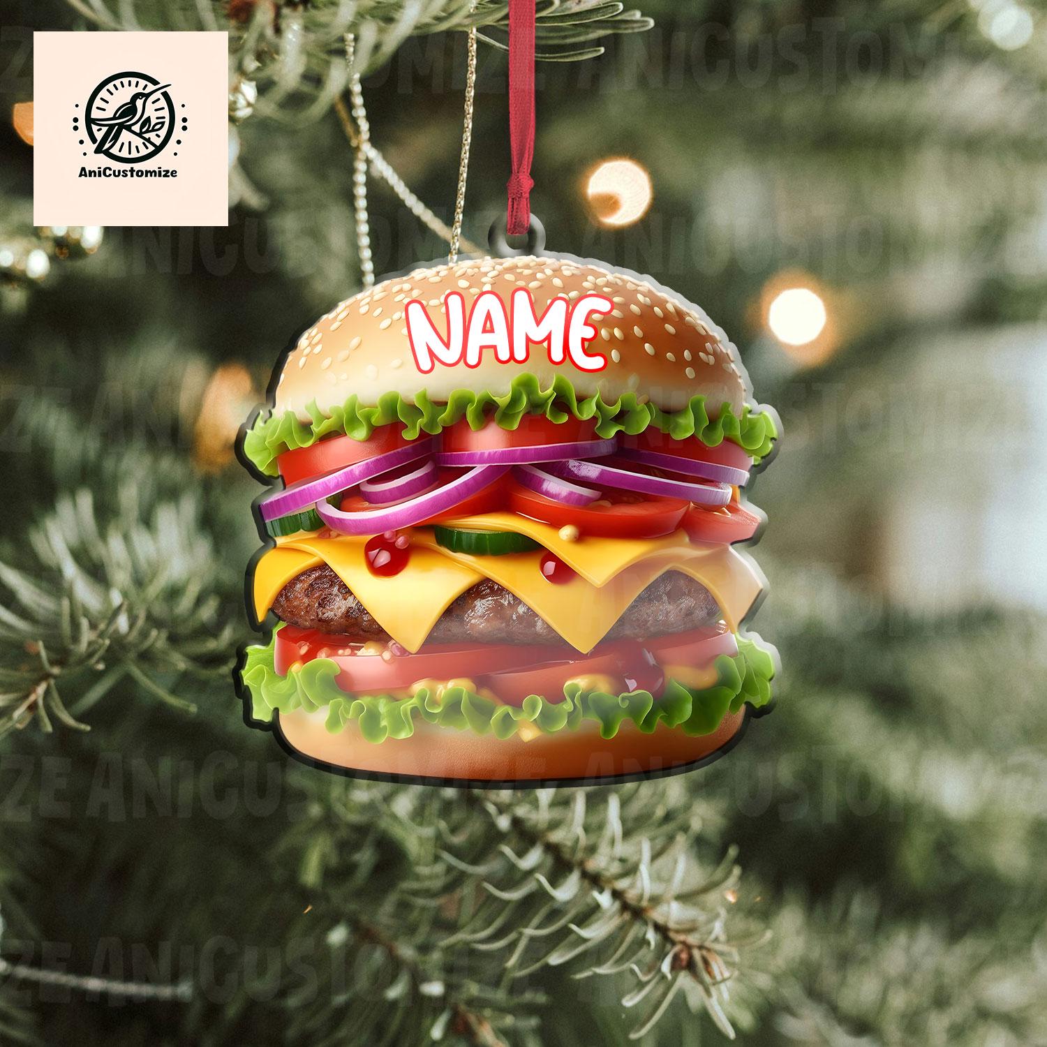 Personalized Cheeseburger 2D FLAT Ornament, Cheeseburger Lover Decor, Hamburger Ornament, Foodie Xmas, Funny Food Gifts,Gift For Food Junkie