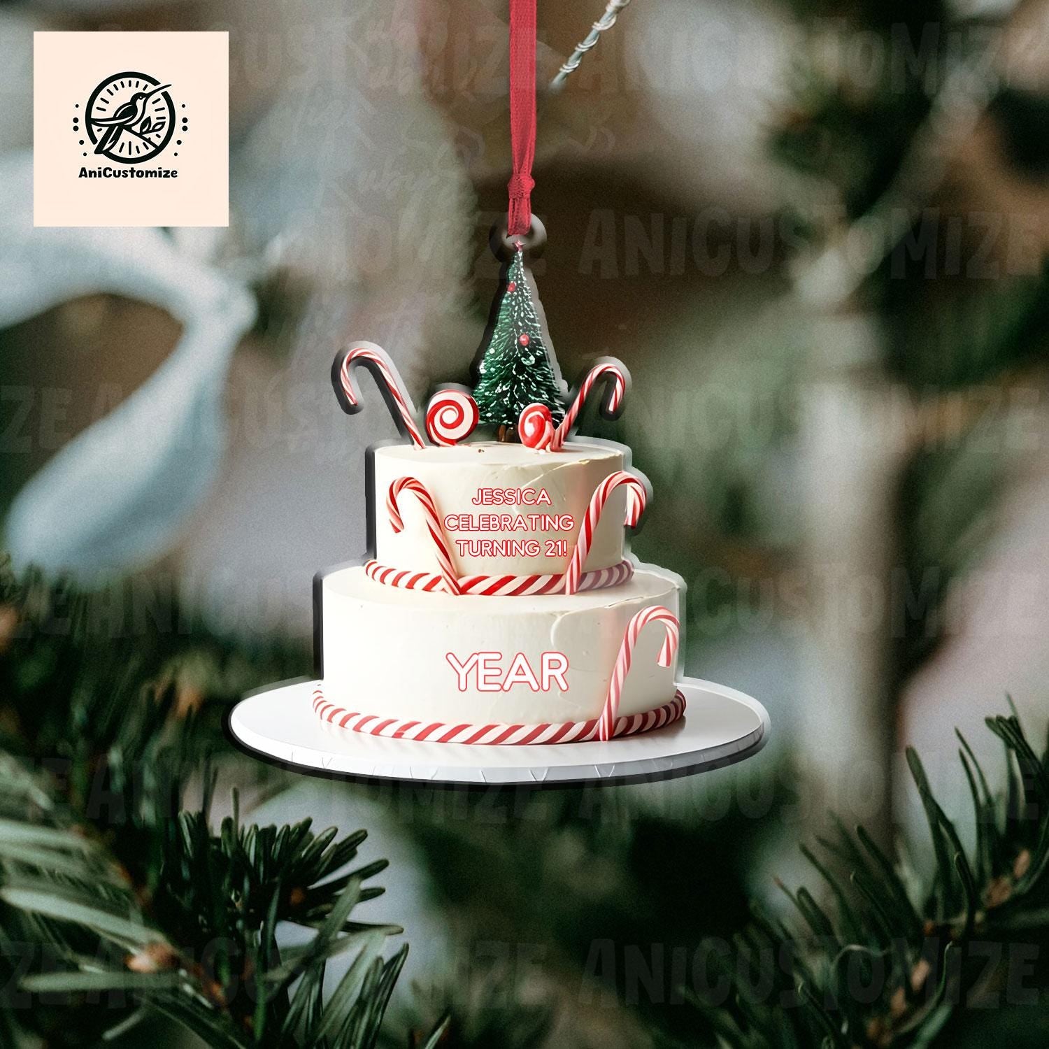 Personalized Birthday Cake 2D FLAT Ornament, Christmas Bday, Birthday Ornament, Turning 21 Ornament, Teenager Ornament, Birthday keepsake