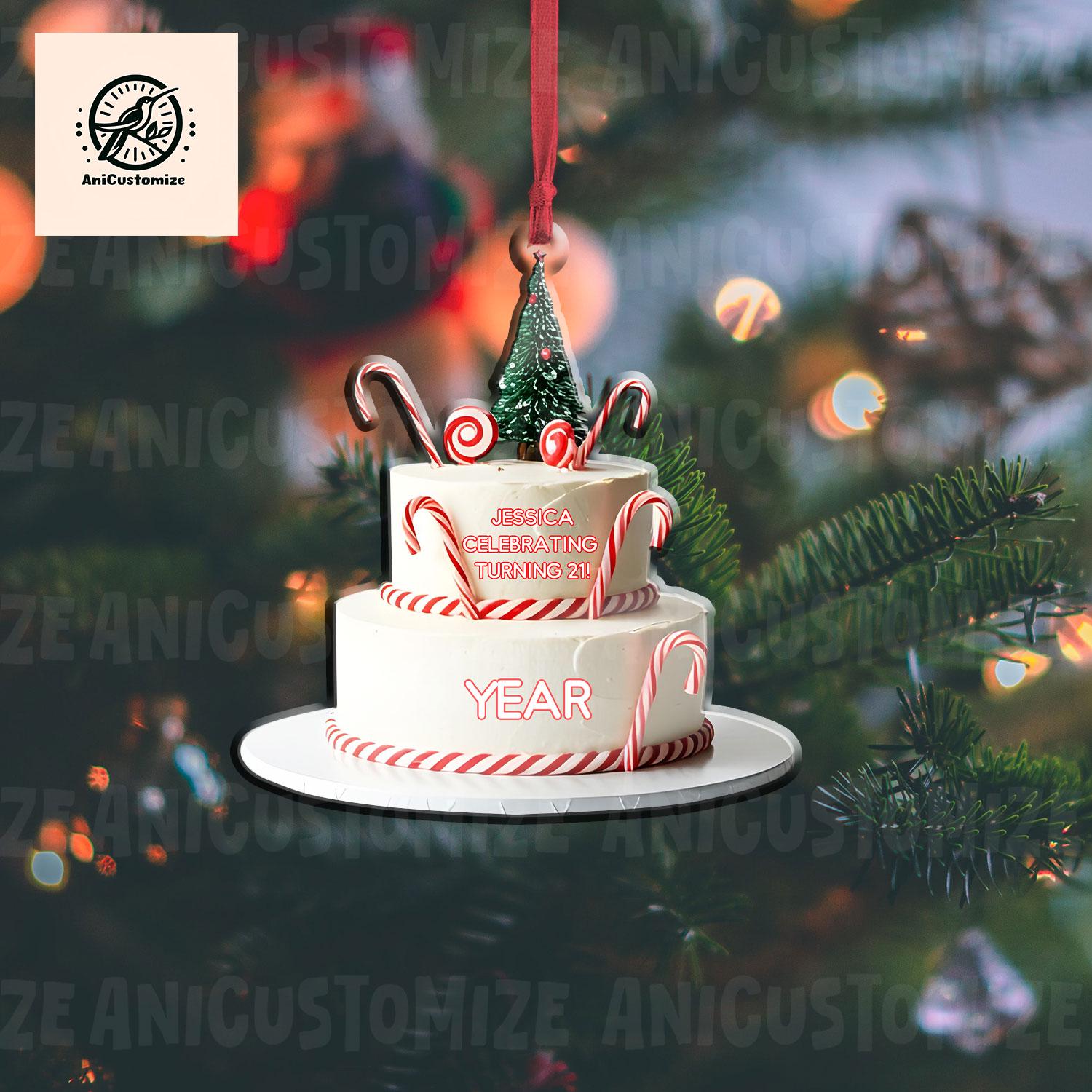 Personalized Birthday Cake 2D FLAT Ornament, Christmas Bday, Birthday Ornament, Turning 21 Ornament, Teenager Ornament, Birthday keepsake