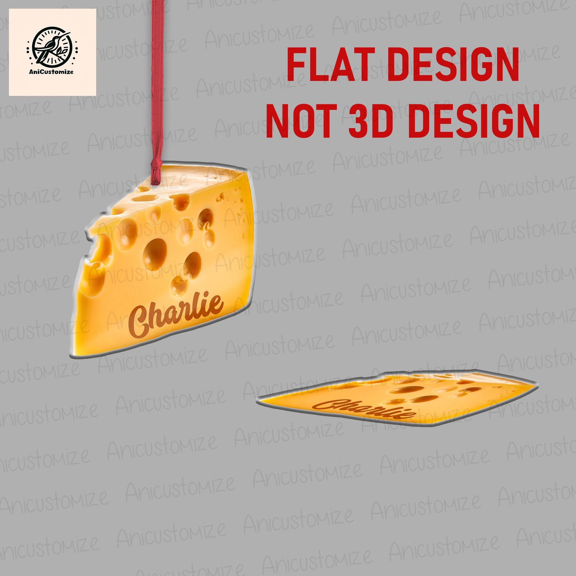 Personalized Cheese Ornament, 2D FLAT Christmas Ornament, Small Funky Cheese Wedge Foodie Lover Food Xmas Ornament, Quirky Ornament Gift
