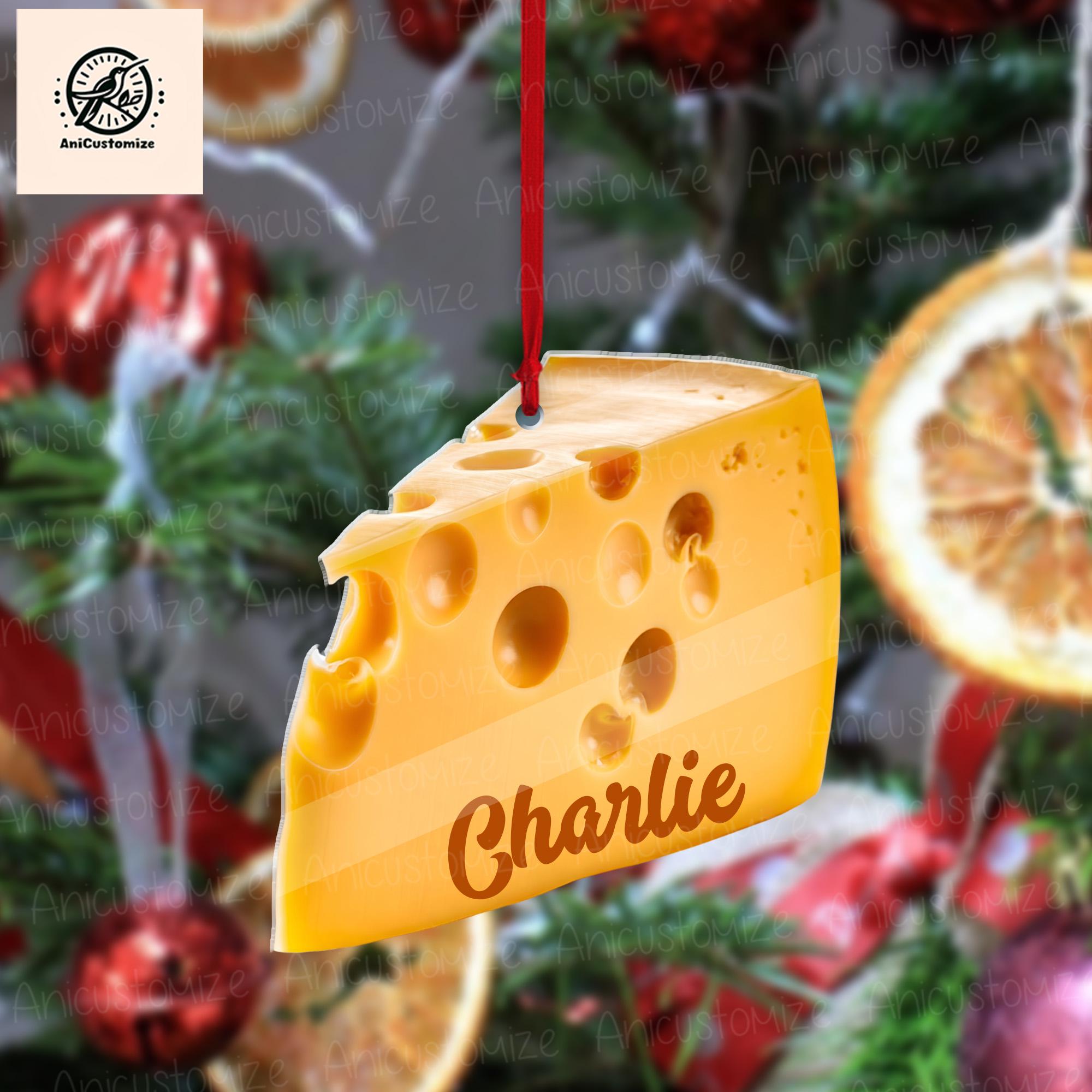 Personalized Cheese Ornament, 2D FLAT Christmas Ornament, Small Funky Cheese Wedge Foodie Lover Food Xmas Ornament, Quirky Ornament Gift