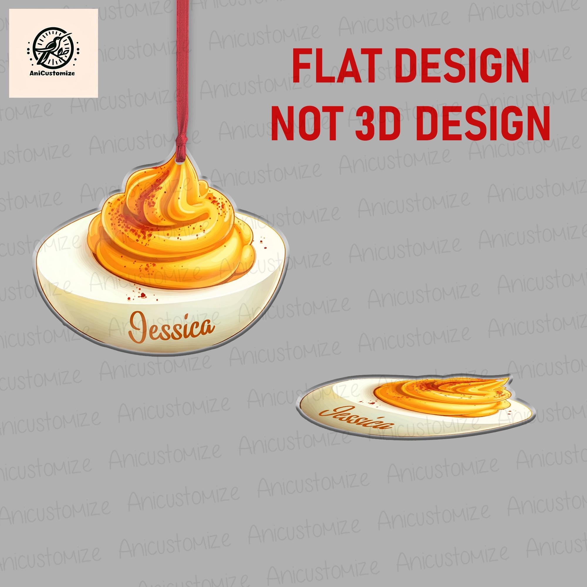 Personalized Deviled Egg Ornament, 2D FLAT Christmas Ornament, Small Funky Egg Foodie Lover Food Xmas Ornament, Funny Egg Ornament Gift