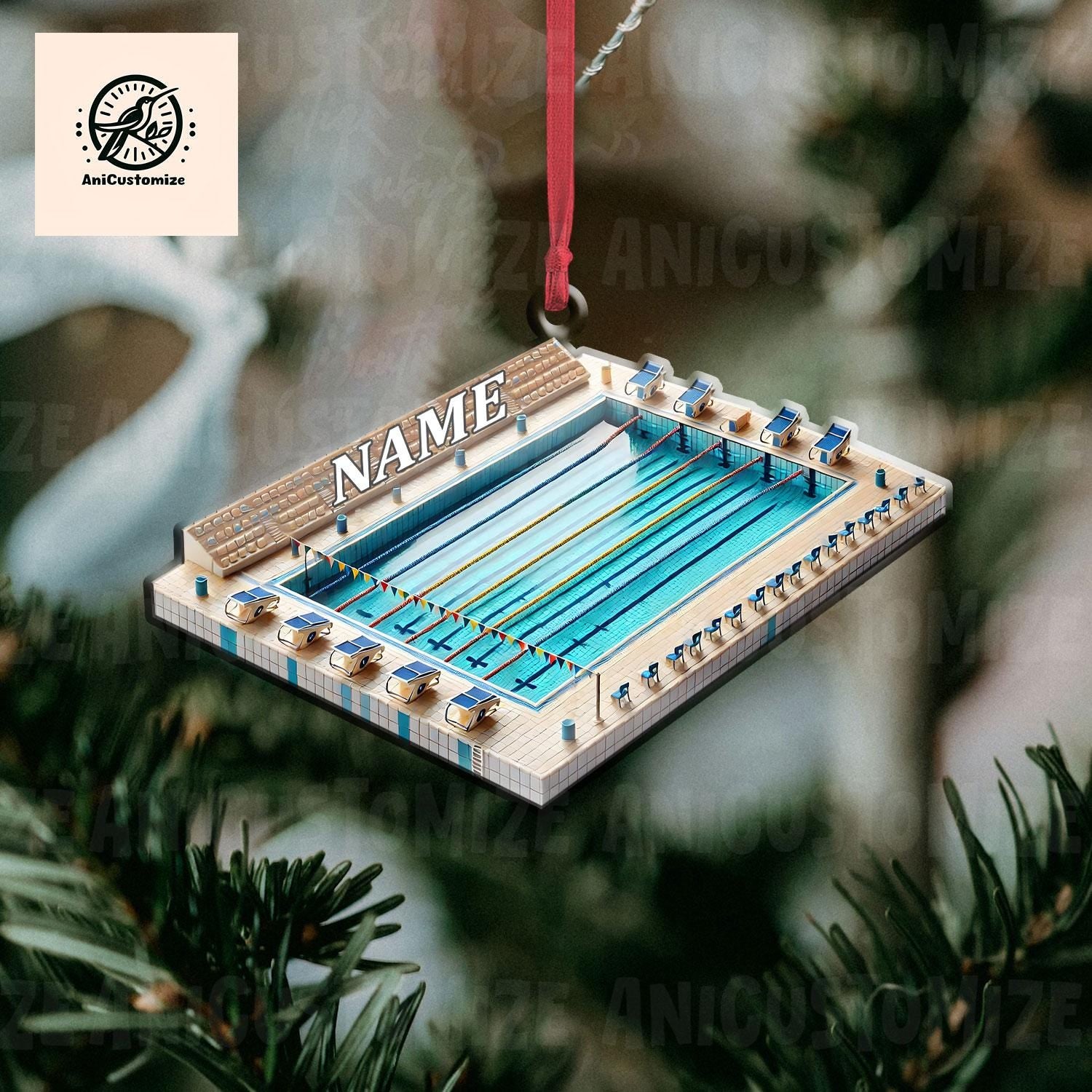 Personalized Swimming Pool 2D FLAT Ornament, Christmas Swimmer Ornament, Swimming 2024 Ornament, Sport Ornament, Custom Swimmer Ornament