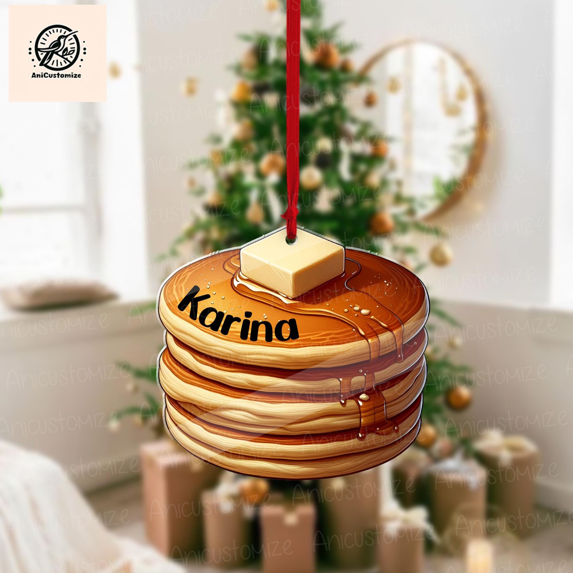 Personalized Pancake Ornament, 2D FLAT Christmas Ornament, Breakfast Food Foodie Lover Food Christmas Ornament, Funny Ornament Gift