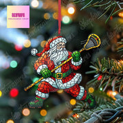Santa Plays Lacrosse Ornament, 2d FLAT Lacrosse ornament, Santa Claus, Santa Lover, Lacrosse ornament, gift for her, sport lover gift