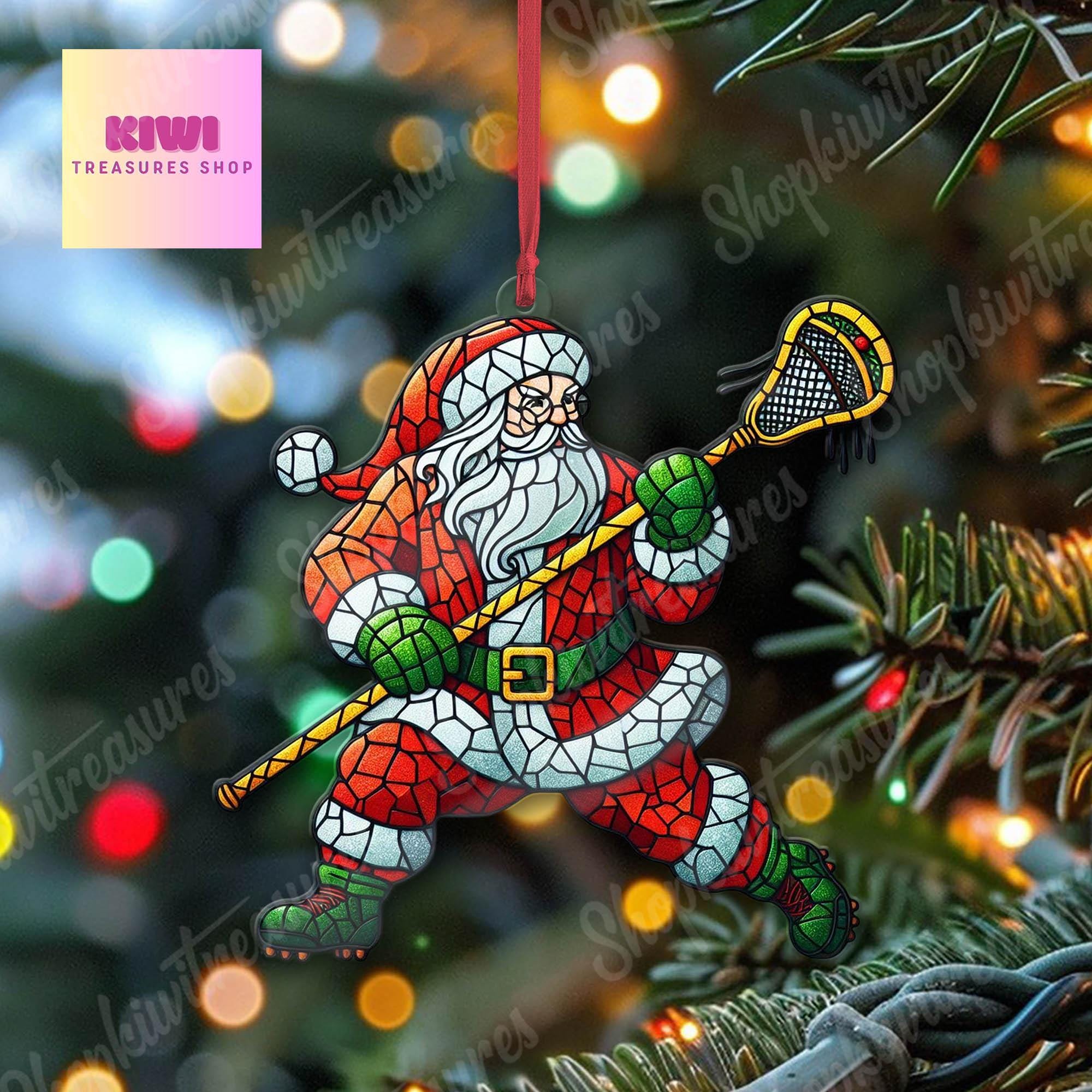 Santa Plays Lacrosse Ornament, 2d FLAT Lacrosse ornament, Santa Claus, Santa Lover, Lacrosse ornament, gift for her, sport lover gift