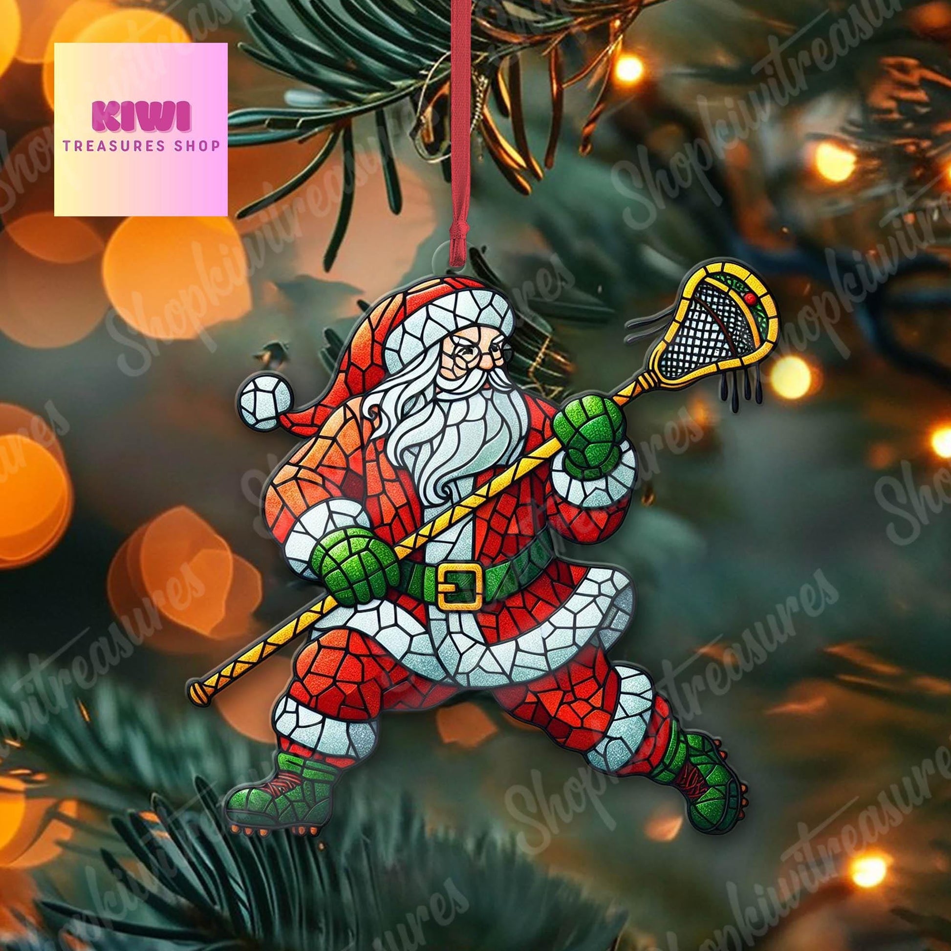Santa Plays Lacrosse Ornament, 2d FLAT Lacrosse ornament, Santa Claus, Santa Lover, Lacrosse ornament, gift for her, sport lover gift