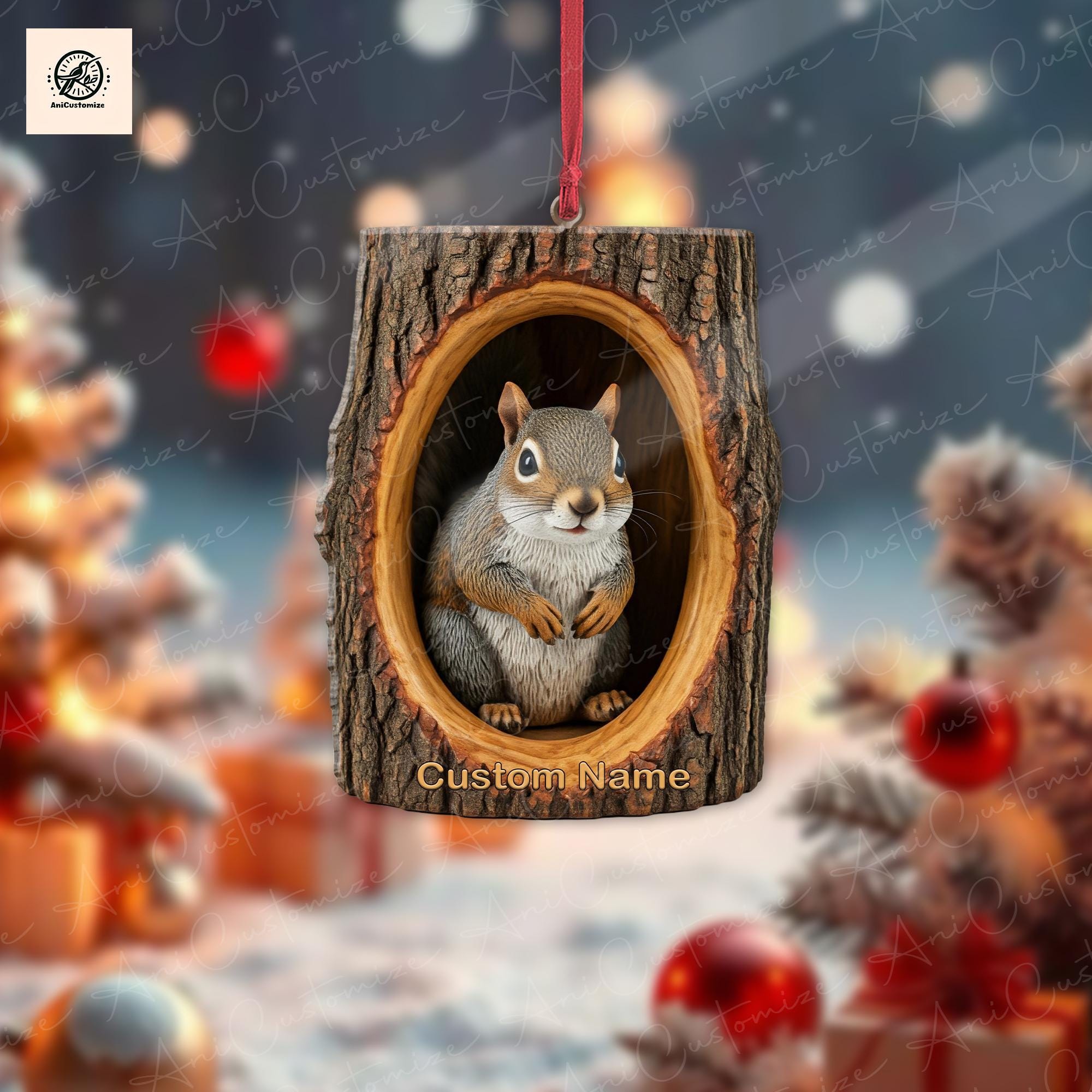 Personalized Squirrel 2D FLAT Ornament, Squirrel Car Accessories, Squirrel Christmas Ornament, Squirrel Ornament, Gift for Squirrel Lover