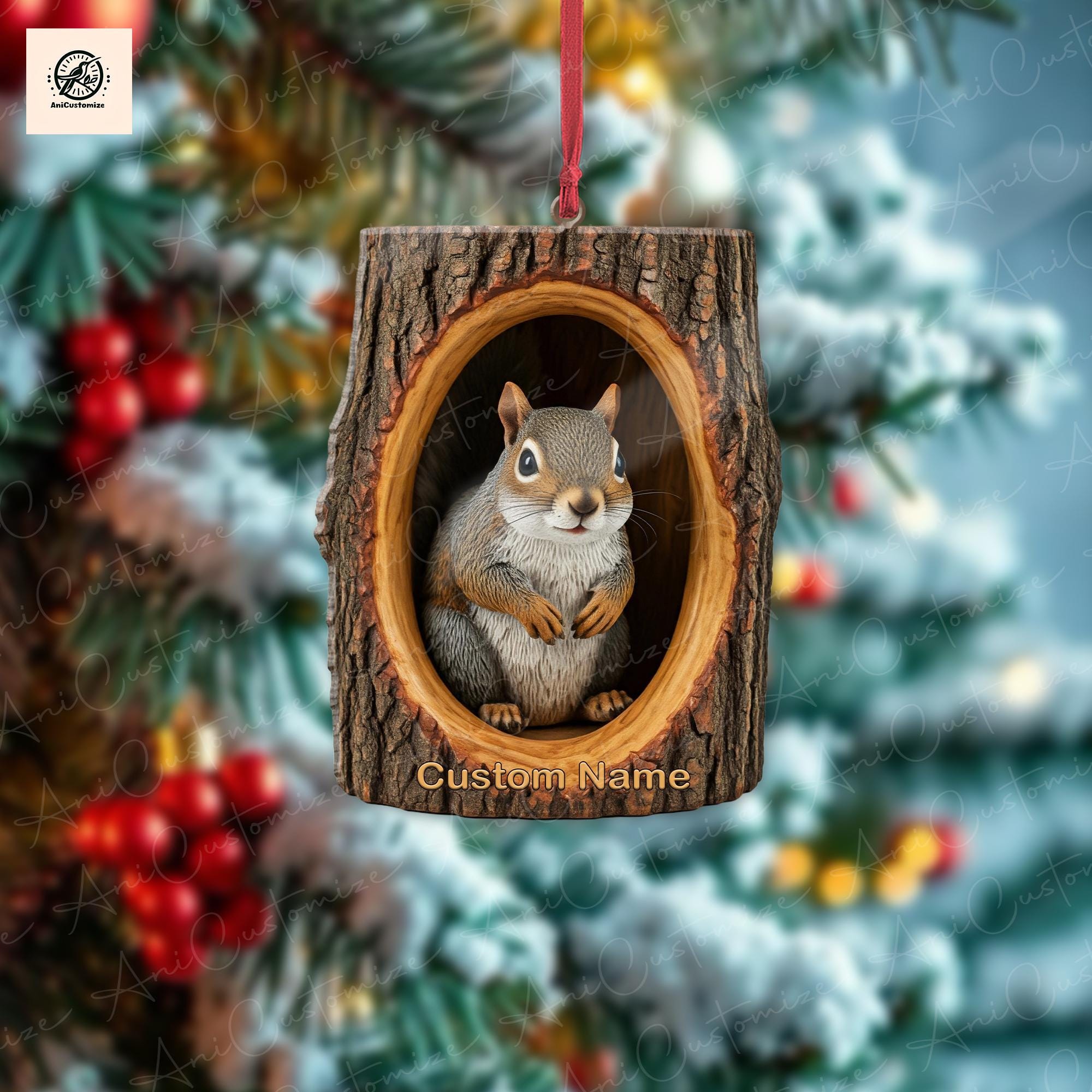 Personalized Squirrel 2D FLAT Ornament, Squirrel Car Accessories, Squirrel Christmas Ornament, Squirrel Ornament, Gift for Squirrel Lover