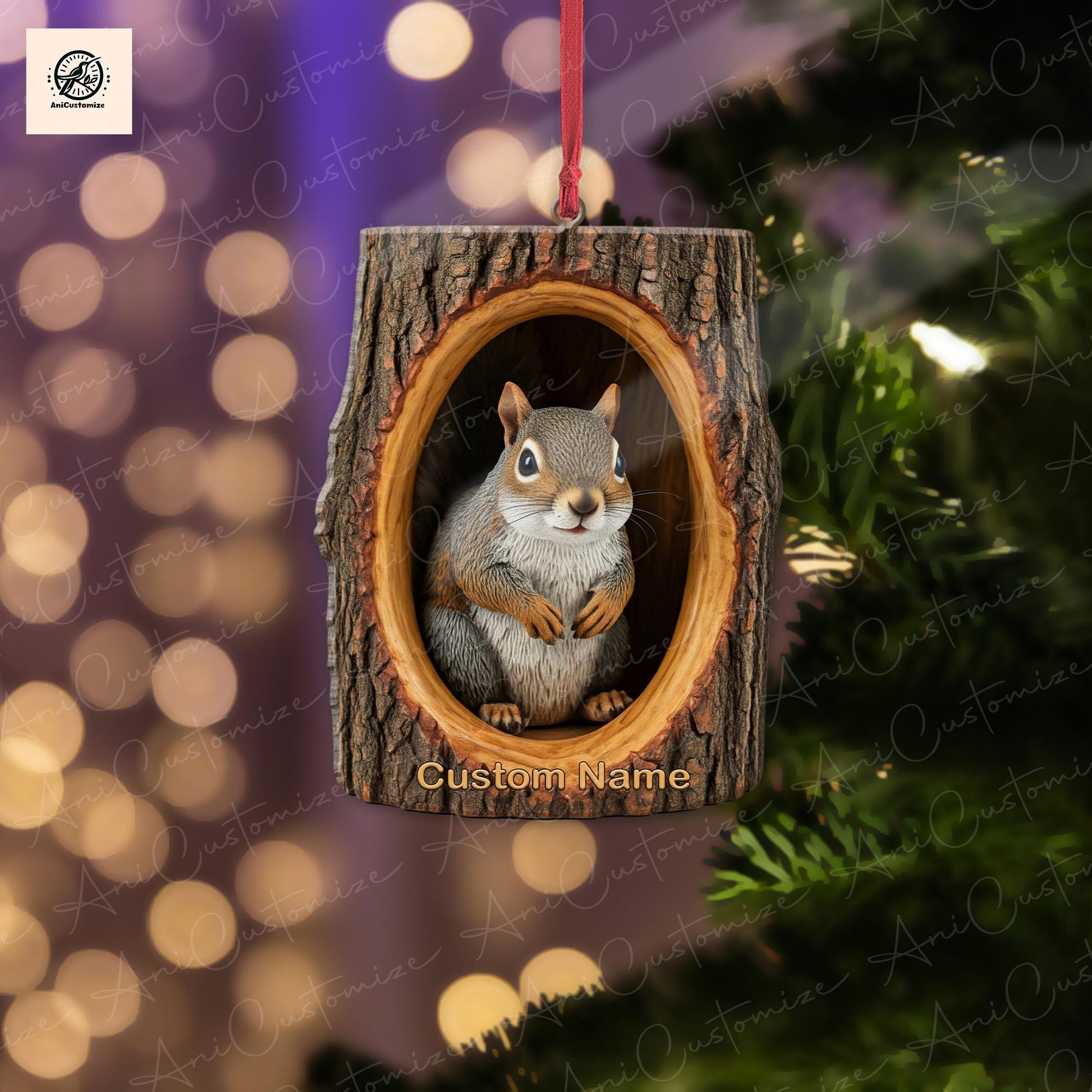 Personalized Squirrel 2D FLAT Ornament, Squirrel Car Accessories, Squirrel Christmas Ornament, Squirrel Ornament, Gift for Squirrel Lover