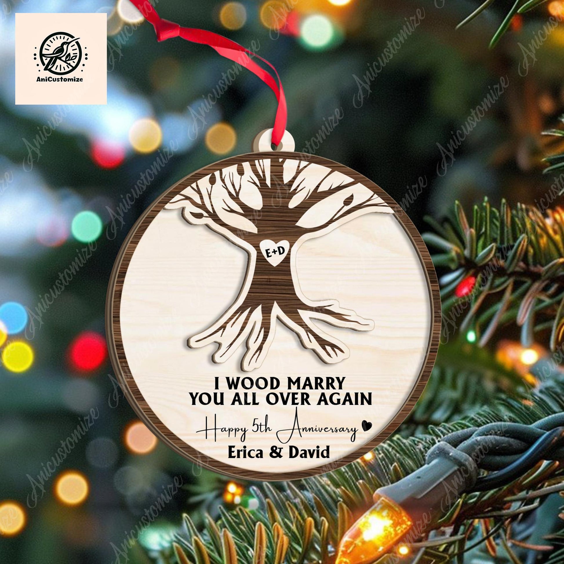 I Wood Marry You All Over Again Christmas Ornament, Married Anniversary Gift, Xmas Ornament, 5th Year Ani Marry Gift, Couple Ornament Gift