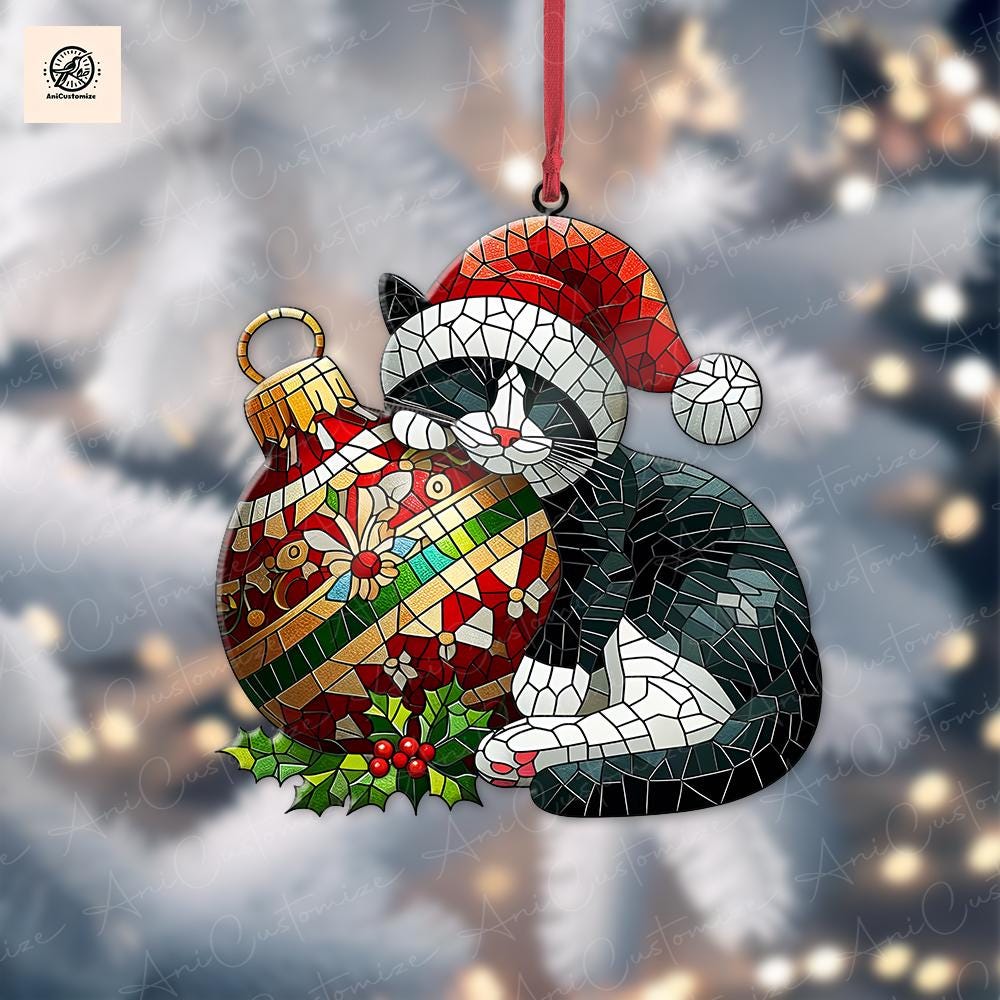 Tuxedo Cat Sleeping On Christmas Ornament Decor, Tuxedo Cat Lover Decor, Cat Mom Gift, Tuxedo Lover Gift, Cat Gift, Cat Decor, Gift For Her