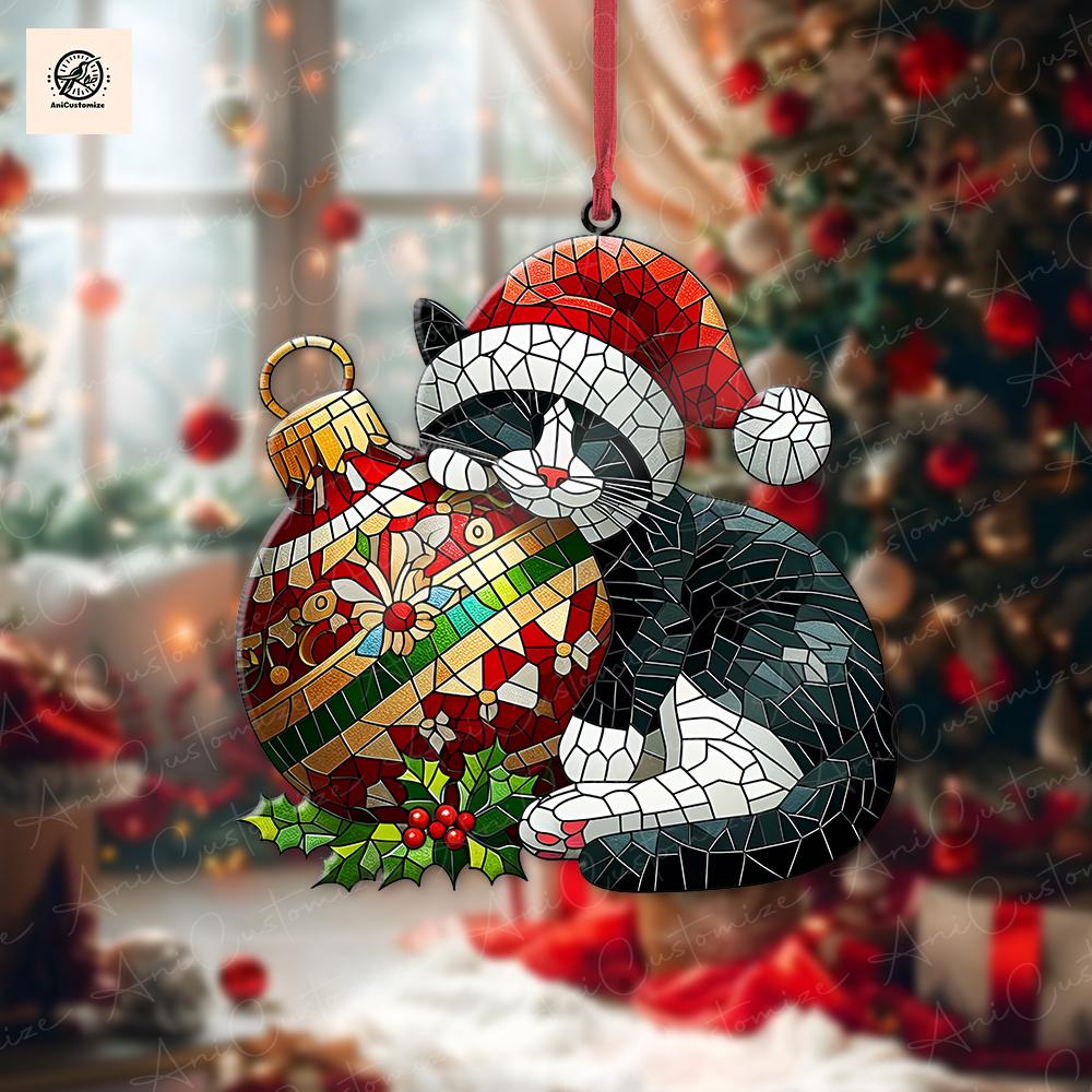 Tuxedo Cat Sleeping On Christmas Ornament Decor, Tuxedo Cat Lover Decor, Cat Mom Gift, Tuxedo Lover Gift, Cat Gift, Cat Decor, Gift For Her