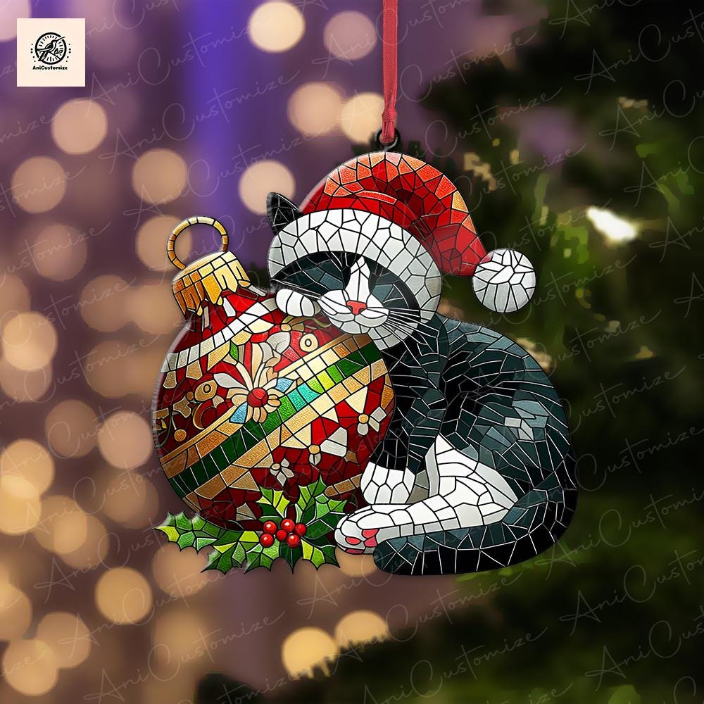 Tuxedo Cat Sleeping On Christmas Ornament Decor, Tuxedo Cat Lover Decor, Cat Mom Gift, Tuxedo Lover Gift, Cat Gift, Cat Decor, Gift For Her