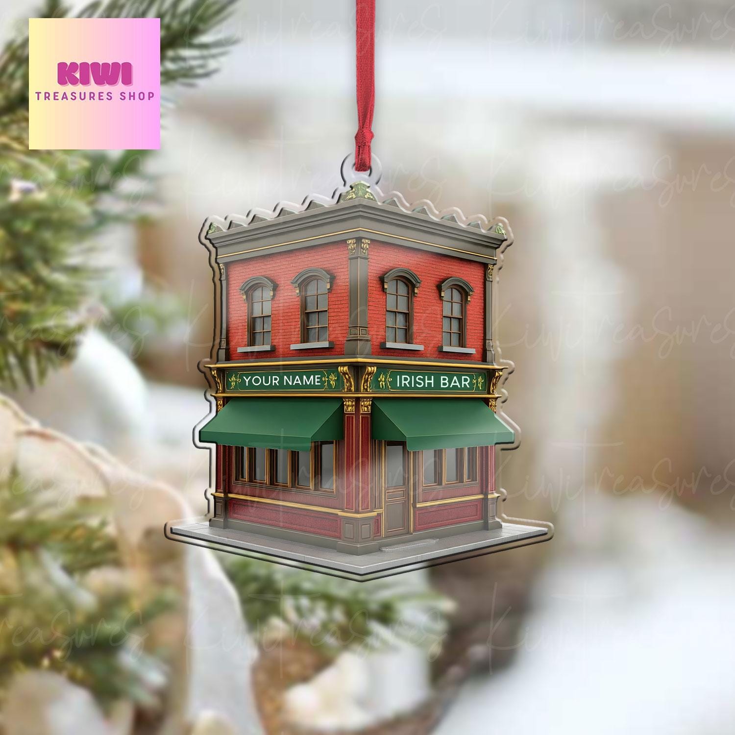 Personalized Irish Bar Xmas Ornament, 2d Flat Pub ornament, Christmas decor, Beer Lover Gift, Beer Ornament, Pub Decor Gift,