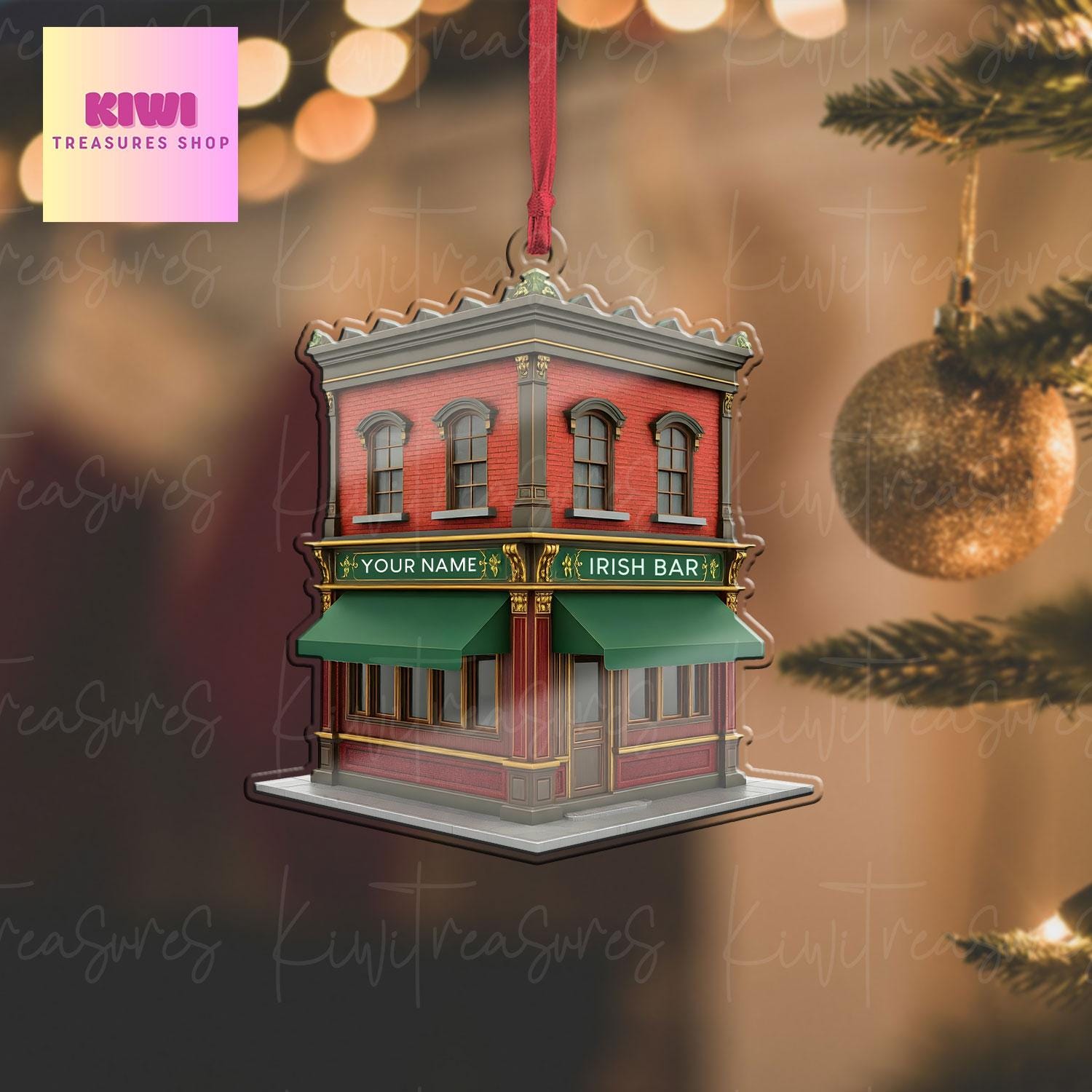 Personalized Irish Bar Xmas Ornament, 2d Flat Pub ornament, Christmas decor, Beer Lover Gift, Beer Ornament, Pub Decor Gift,
