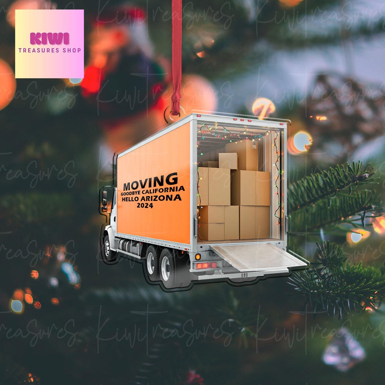 Personalized Moving truck Xmas Ornament, 2d Flat box truck ornament, Christmas decor, truck driver idea gift, exchange gift, custom ornament