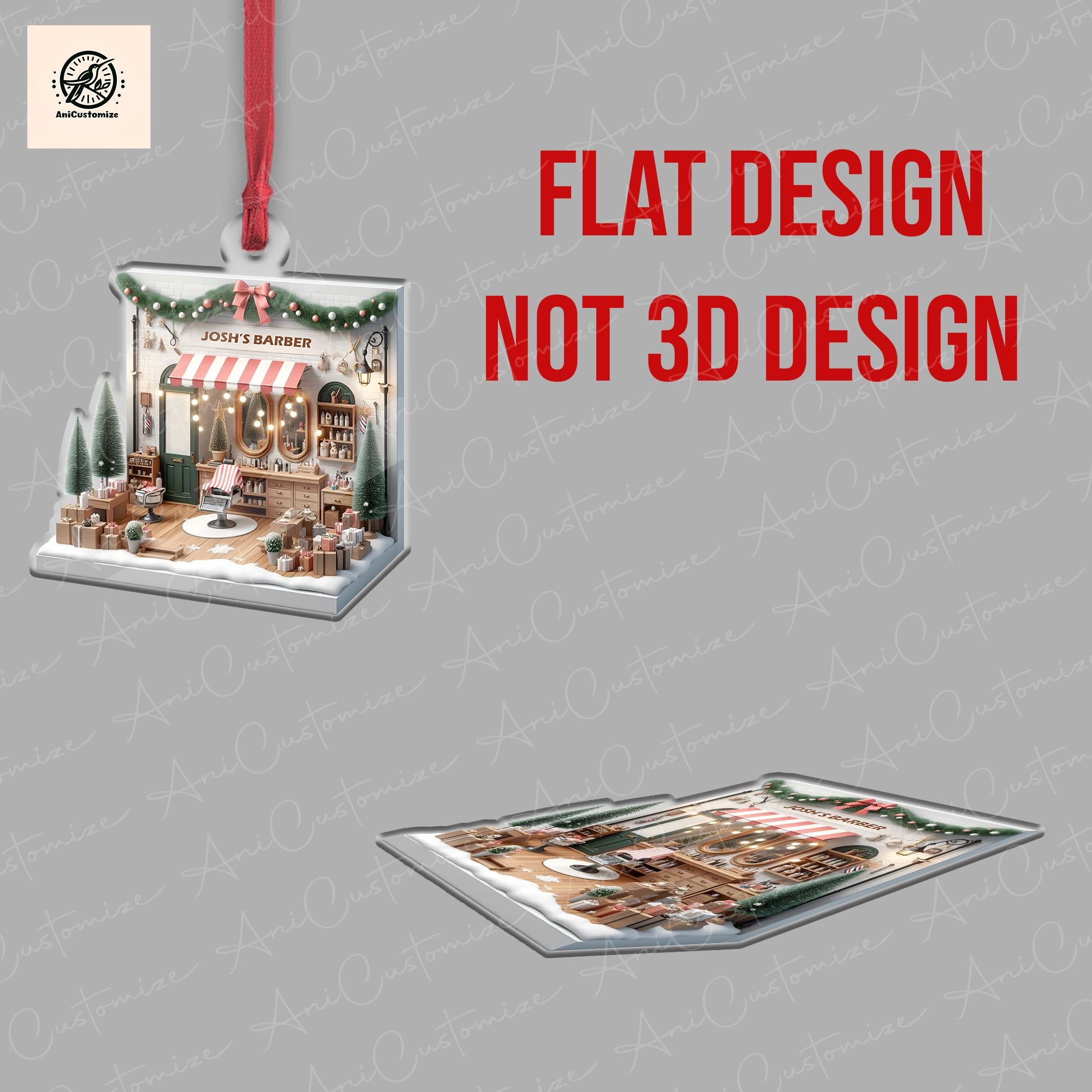 Personalized Barber Shop 2D FLAT Christmas Ornament, Barber Acrylic Ornament, Christmas Gift For Barber, Barber Shop Decor Christmas Gift