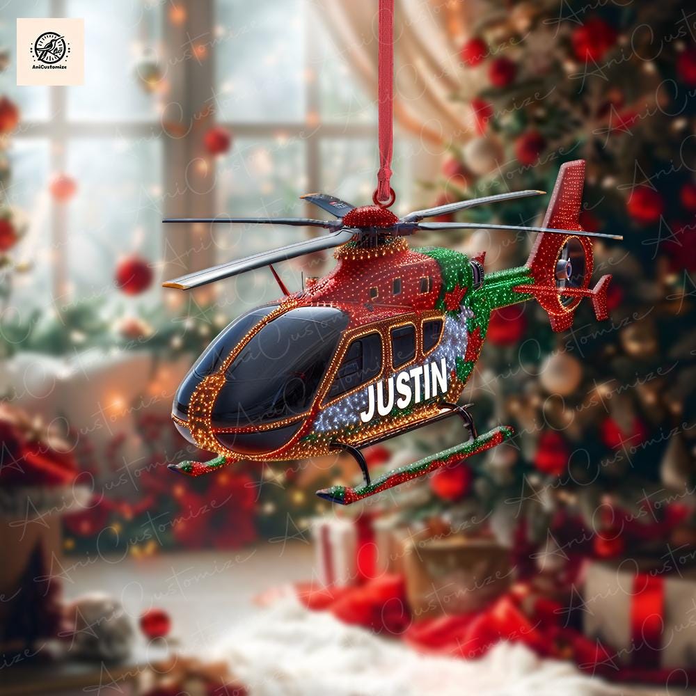Personalized Helicopter 2D FLAT Ornament Decor, Helicopter Xmas Decor, Custom Pilot Gift, Christmas Gift For Pilot, Xmas Gift Idea