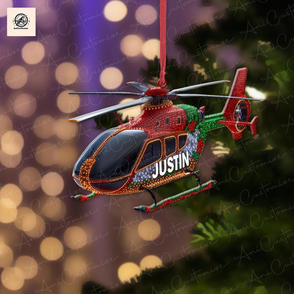 Personalized Helicopter 2D FLAT Ornament Decor, Helicopter Xmas Decor, Custom Pilot Gift, Christmas Gift For Pilot, Xmas Gift Idea