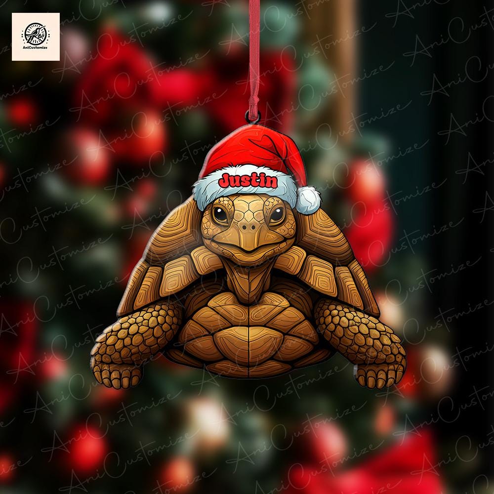 Personalized Christmas Tortoise Ornament Decor, Tortoise mom Gift, Tortoise Lover Decor, Gift For her, Xmas Animal Decor, Funny Xmas Decor