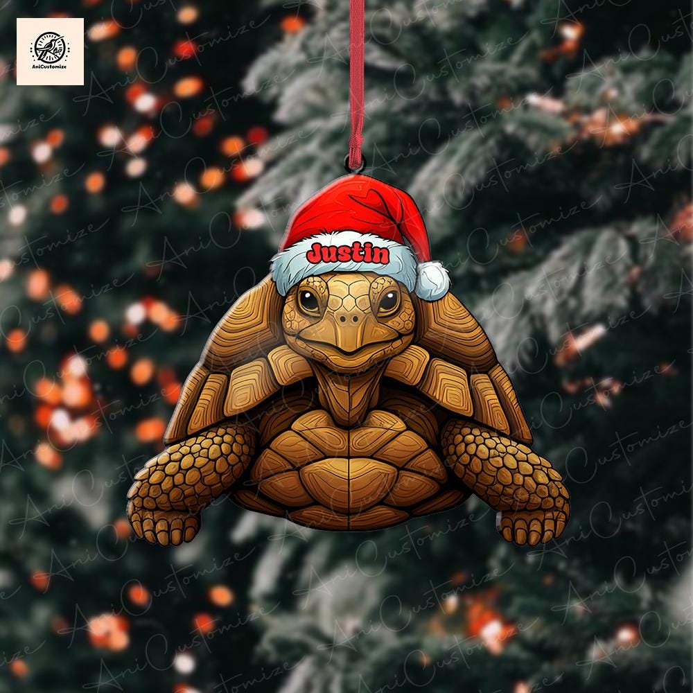 Personalized Christmas Tortoise Ornament Decor, Tortoise mom Gift, Tortoise Lover Decor, Gift For her, Xmas Animal Decor, Funny Xmas Decor