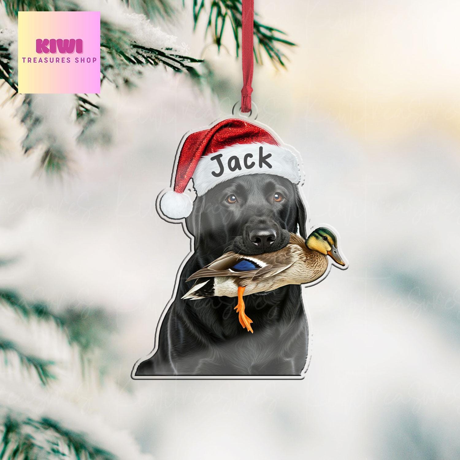 Personalized Black labrador dog Ornament, mallard duck ornament, Flat 2D Ornament, dog and duck, hunter idea gift, black labrador ornament