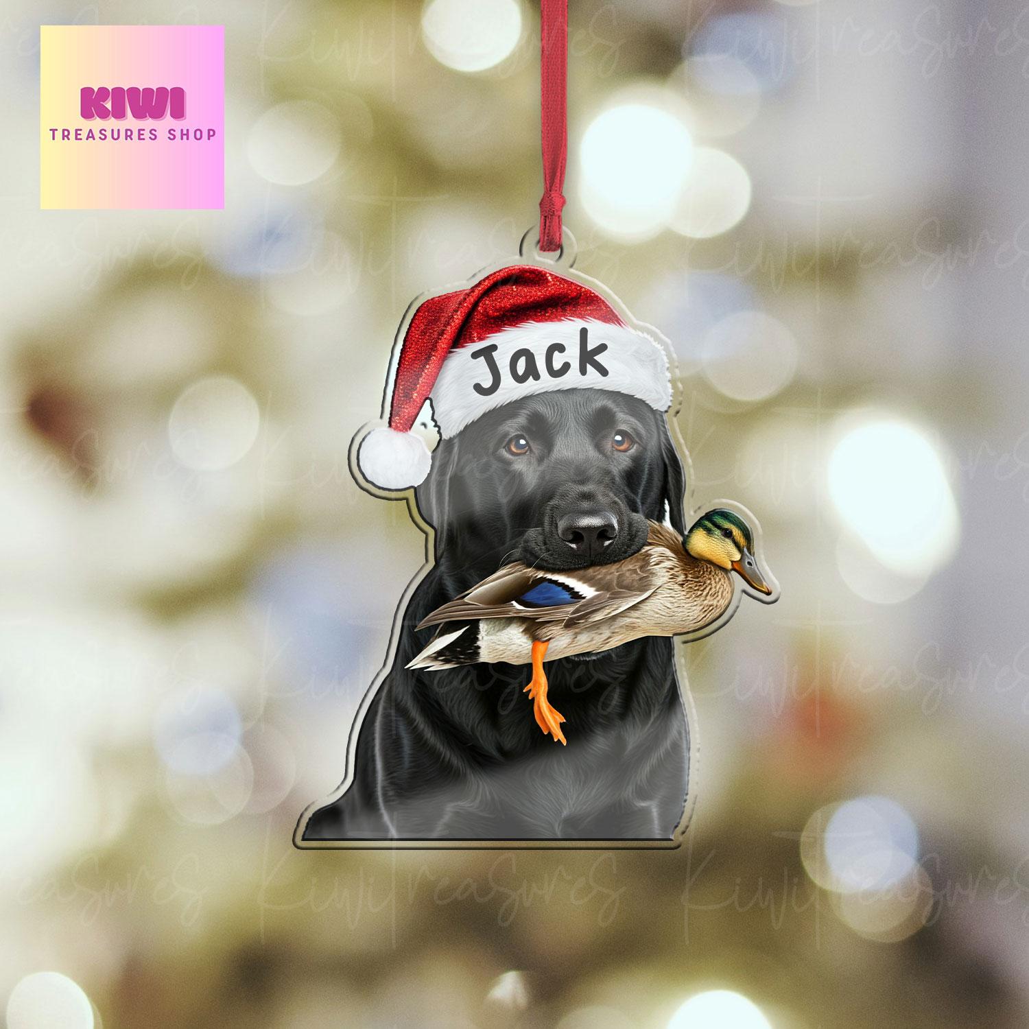 Personalized Black labrador dog Ornament, mallard duck ornament, Flat 2D Ornament, dog and duck, hunter idea gift, black labrador ornament