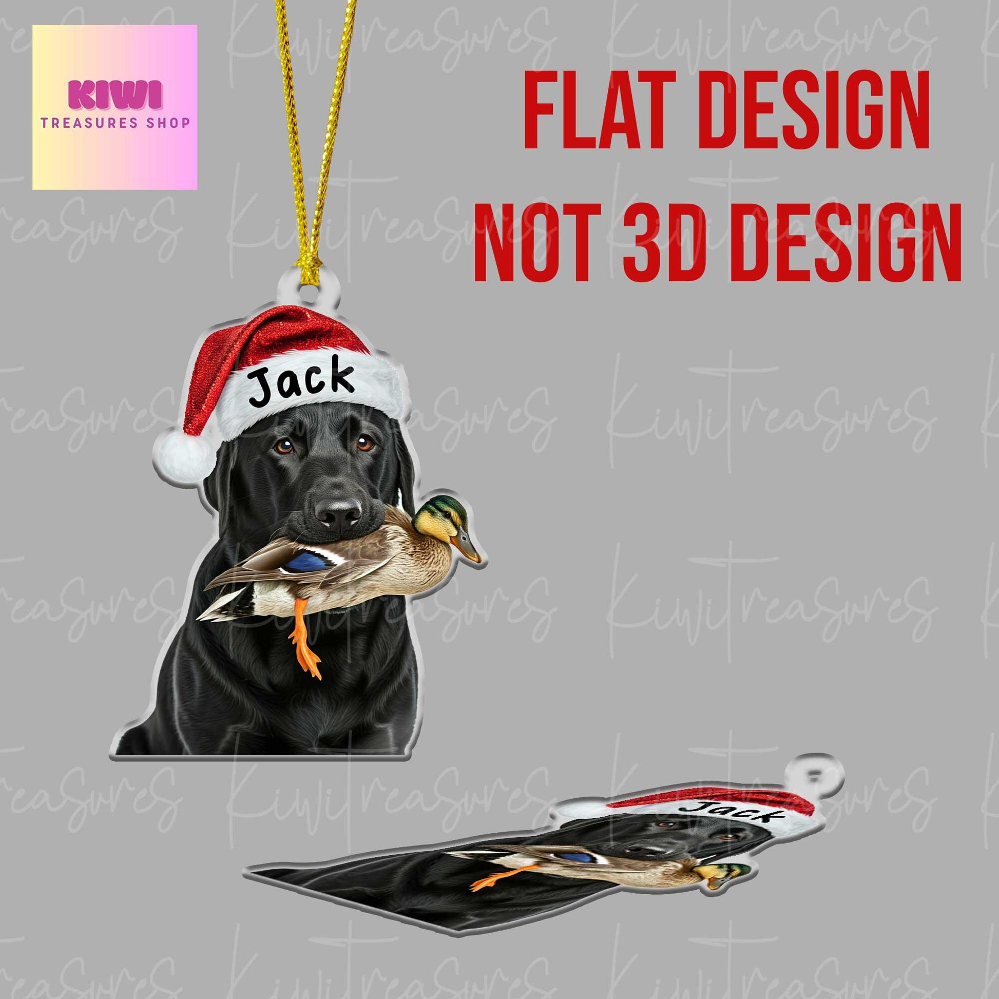 Personalized Black labrador dog Ornament, mallard duck ornament, Flat 2D Ornament, dog and duck, hunter idea gift, black labrador ornament
