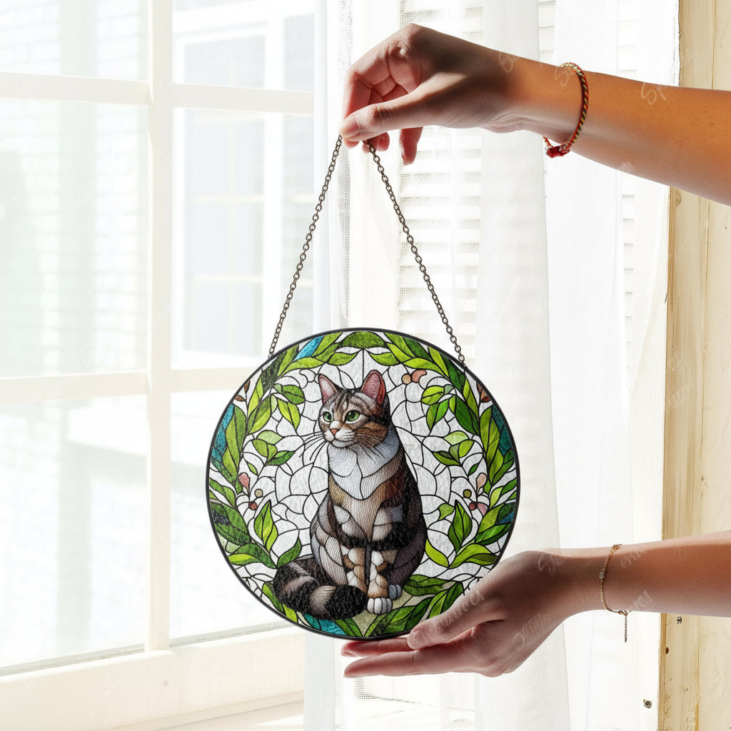 Tabby Cat GLASS Window Hanging, Glass suncatcher, Pet Memorial Suncatcher, Cat Memorial Gift, Pet Suncatcher, Christmas Gift, Tabby Cat gift
