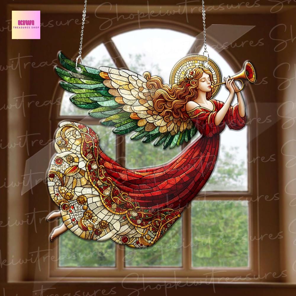 Angel with trumpet  ACRYLIC  Window hanging, Wall Art, Not glass, Indoor Decor, Christmas idea gift, angel acrylic decor, NOT suncatcher