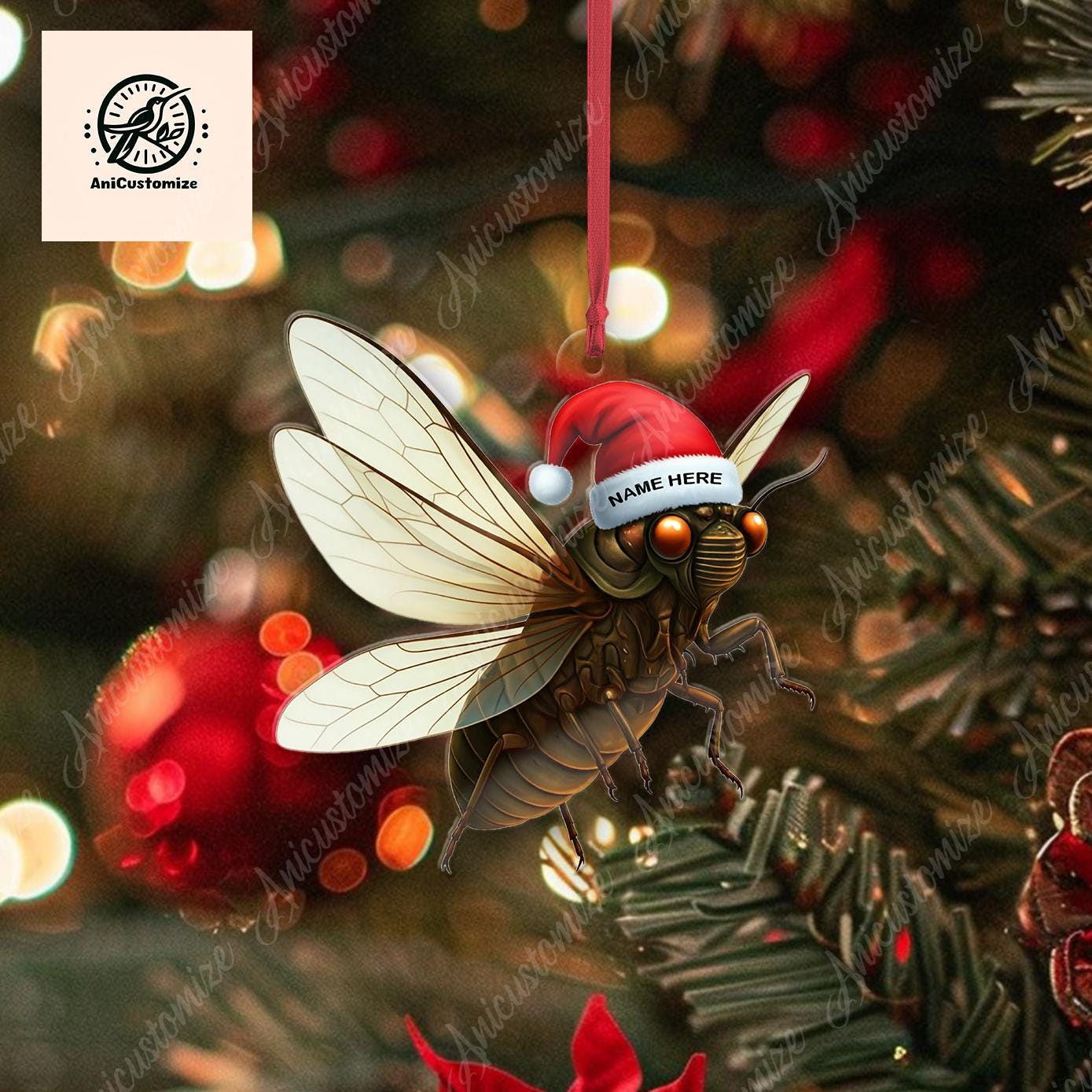 Personalized Cicada 2D FLAT Christmas Ornament, Animal Ornament, Christmas Gift, Cicada Lover Ornament, Cicada Christmas, Gift For Her