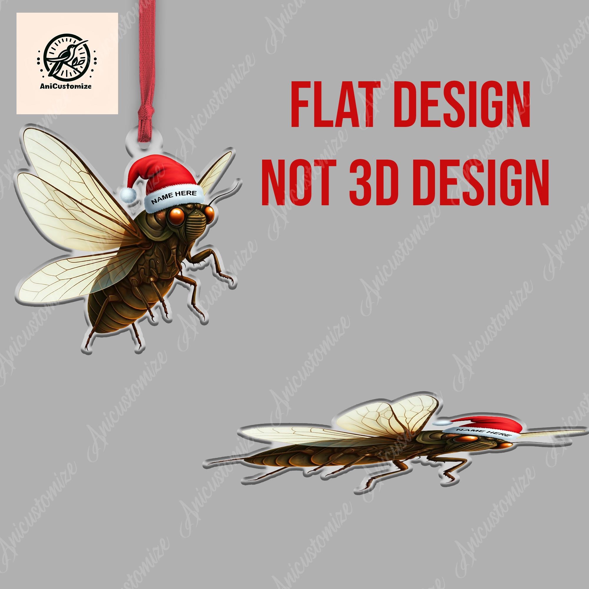 Personalized Cicada 2D FLAT Christmas Ornament, Animal Ornament, Christmas Gift, Cicada Lover Ornament, Cicada Christmas, Gift For Her