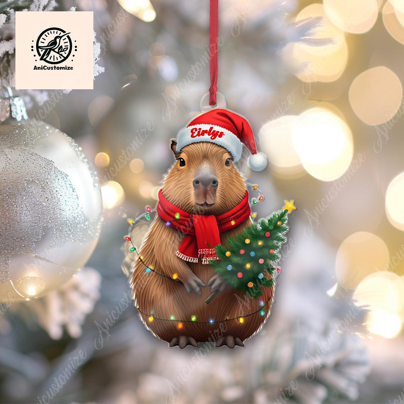 Custom Festive 2D FLAT Capybara Christmas Ornament Decor,Capybara Lover Decor,Xmas Animal Decor, Animal Lover Gift,Capybara Decor Xmas Decor
