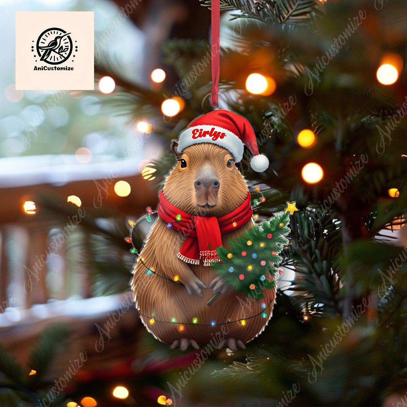 Custom Festive 2D FLAT Capybara Christmas Ornament Decor,Capybara Lover Decor,Xmas Animal Decor, Animal Lover Gift,Capybara Decor Xmas Decor