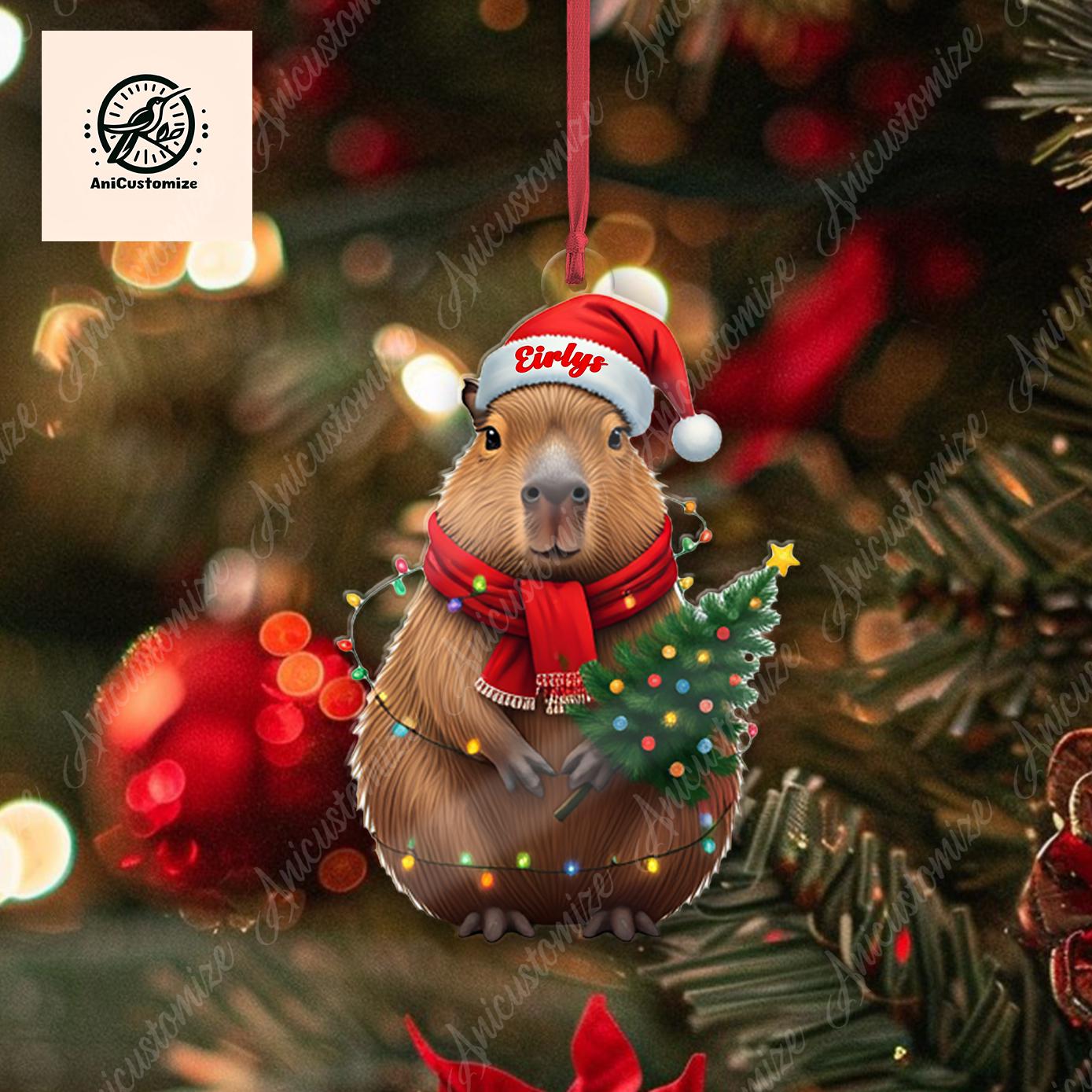 Custom Festive 2D FLAT Capybara Christmas Ornament Decor,Capybara Lover Decor,Xmas Animal Decor, Animal Lover Gift,Capybara Decor Xmas Decor